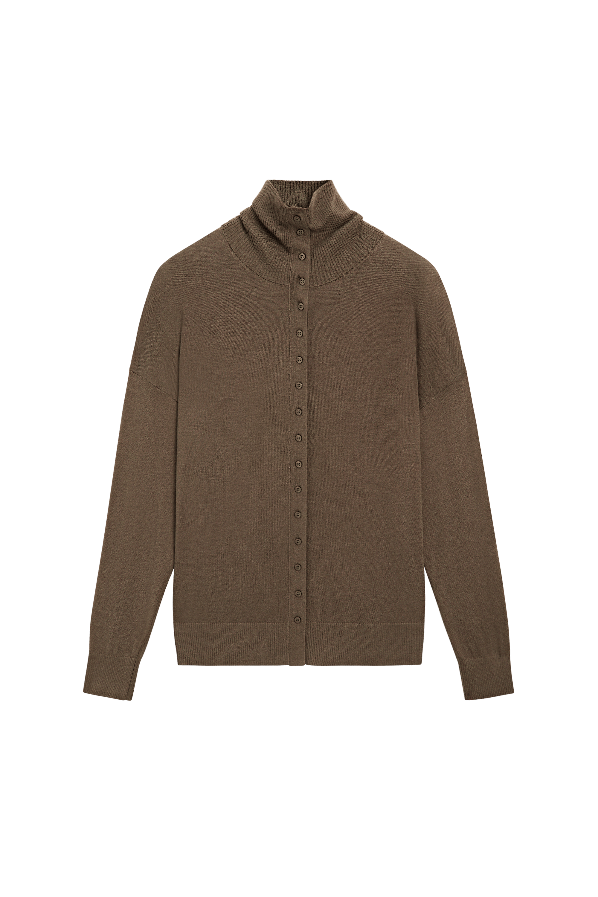 Turtleneck cardigan with button detail - KHAKI