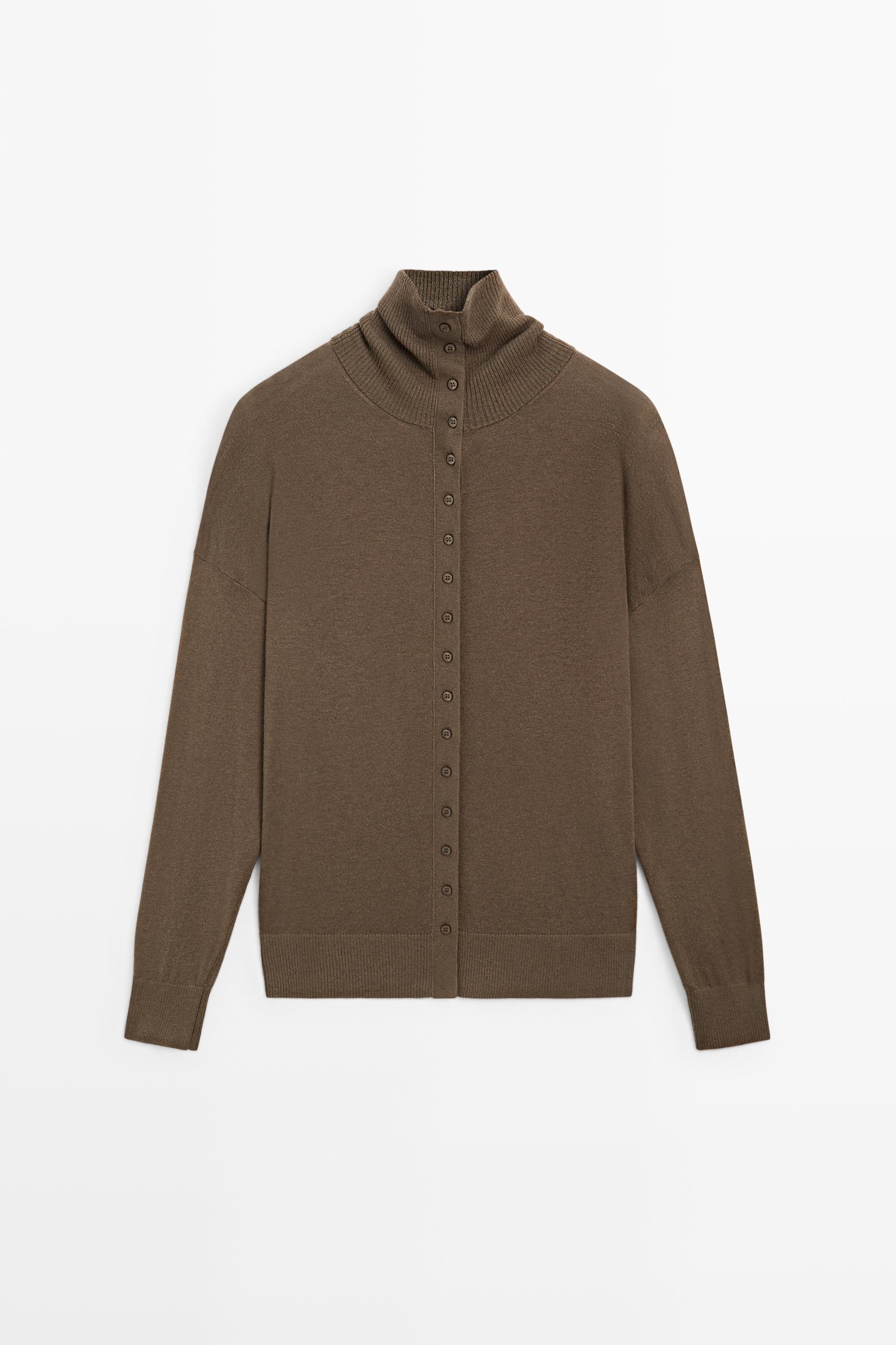 Turtleneck cardigan with button detail - KHAKI
