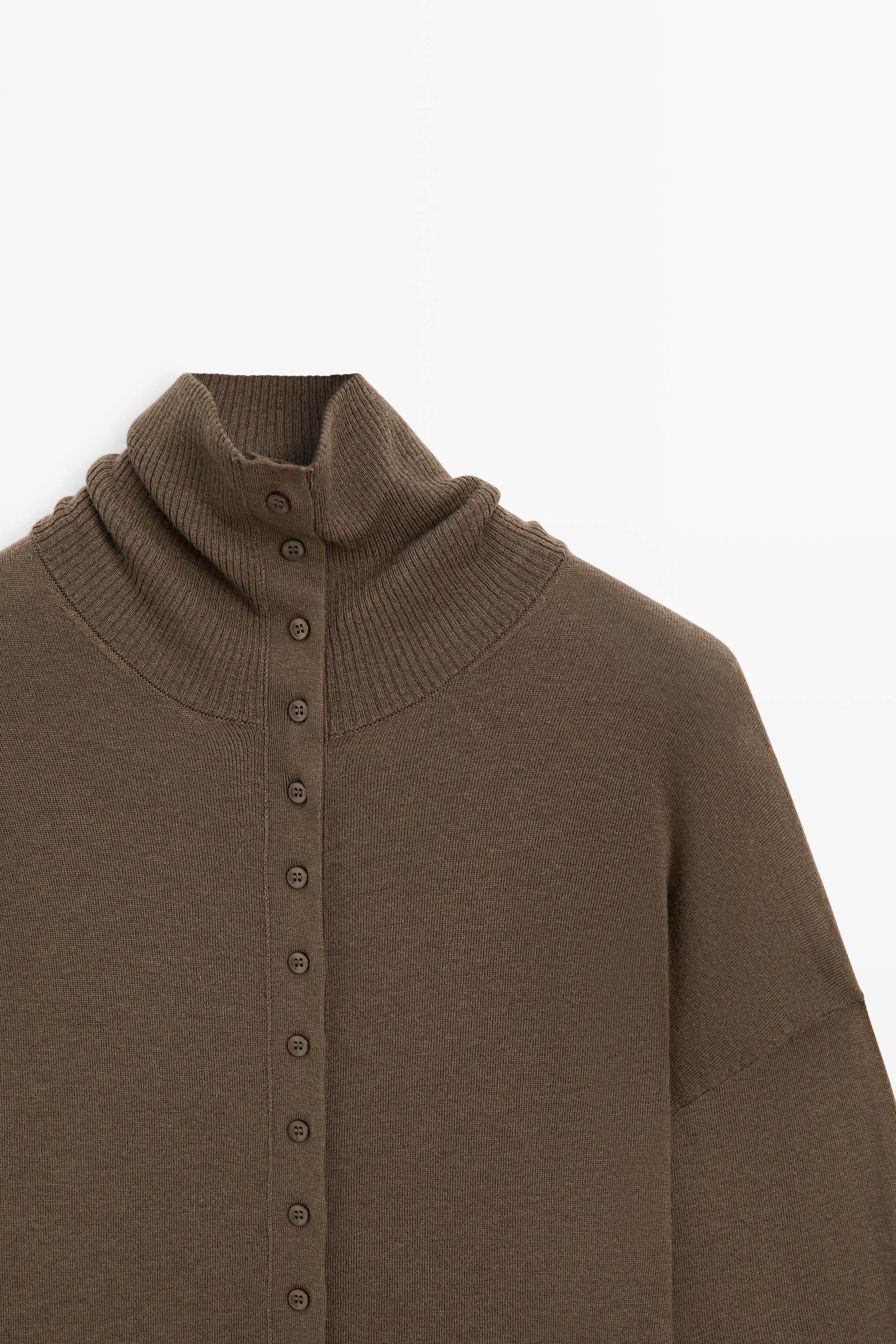 Turtleneck cardigan with button detail - KHAKI
