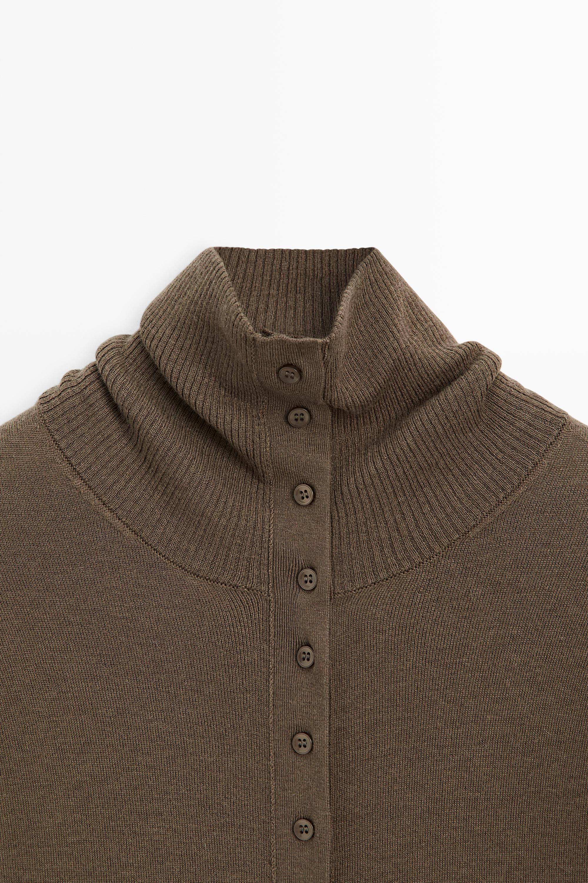 Turtleneck cardigan with button detail - KHAKI
