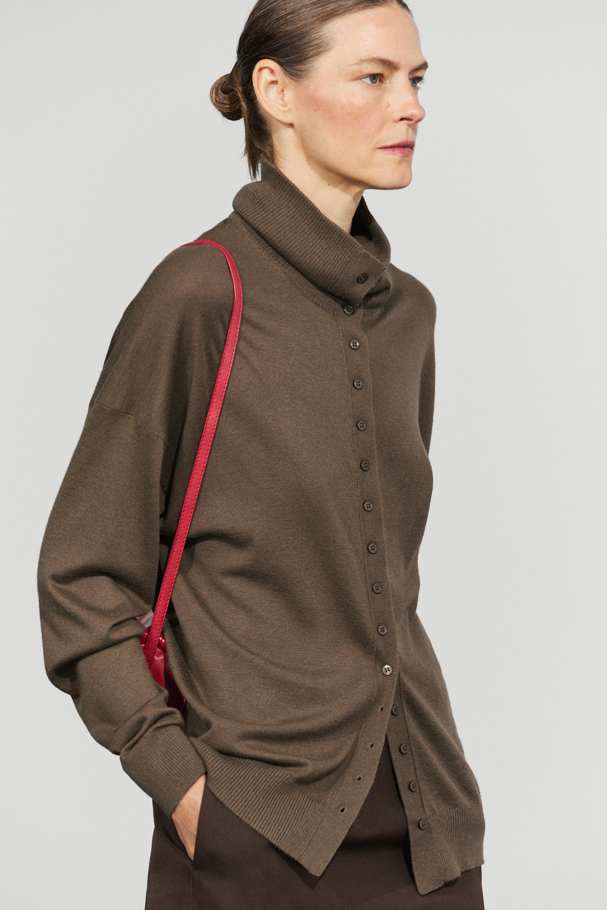 Turtleneck cardigan with button detail - KHAKI