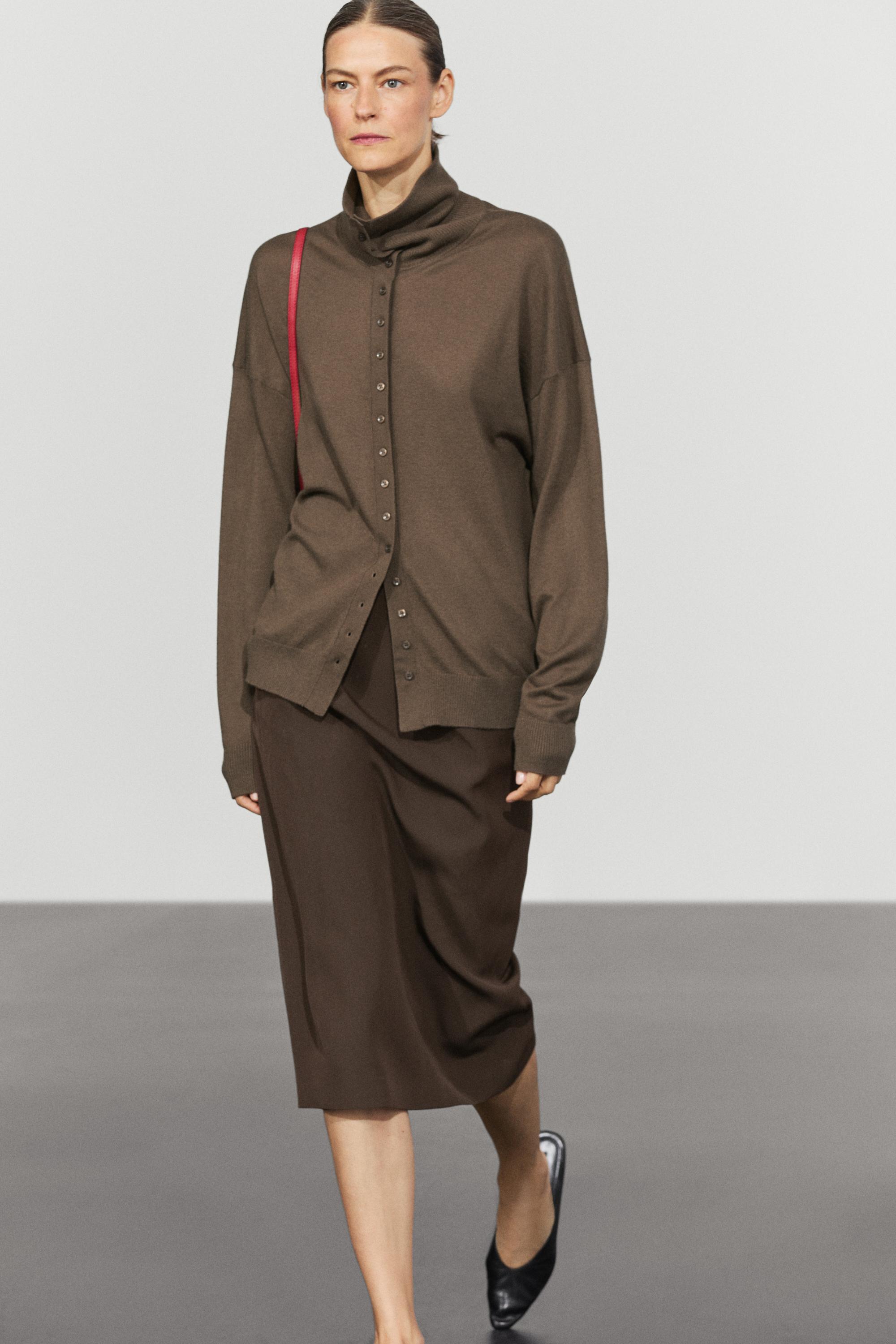 Turtleneck cardigan with button detail - KHAKI