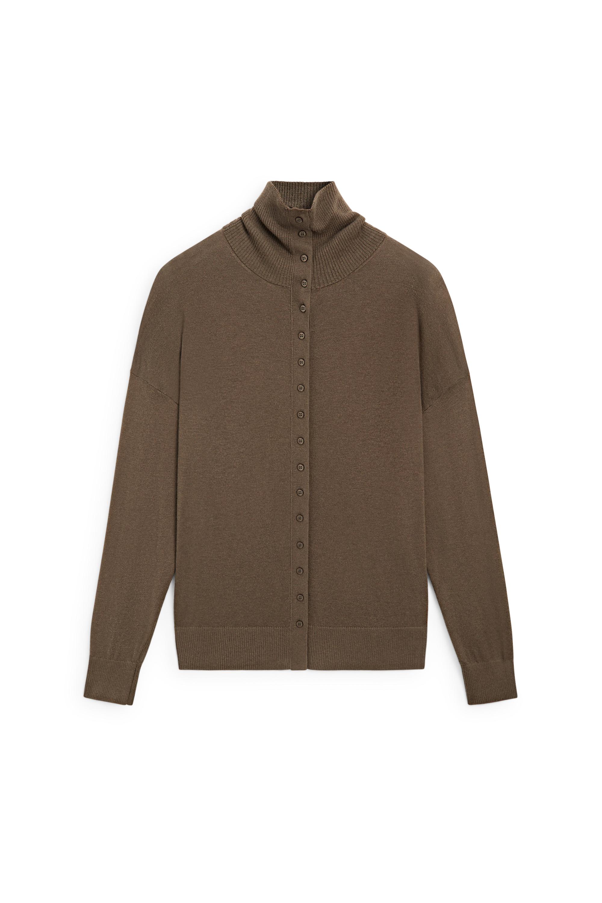 Turtleneck cardigan with button detail - KHAKI