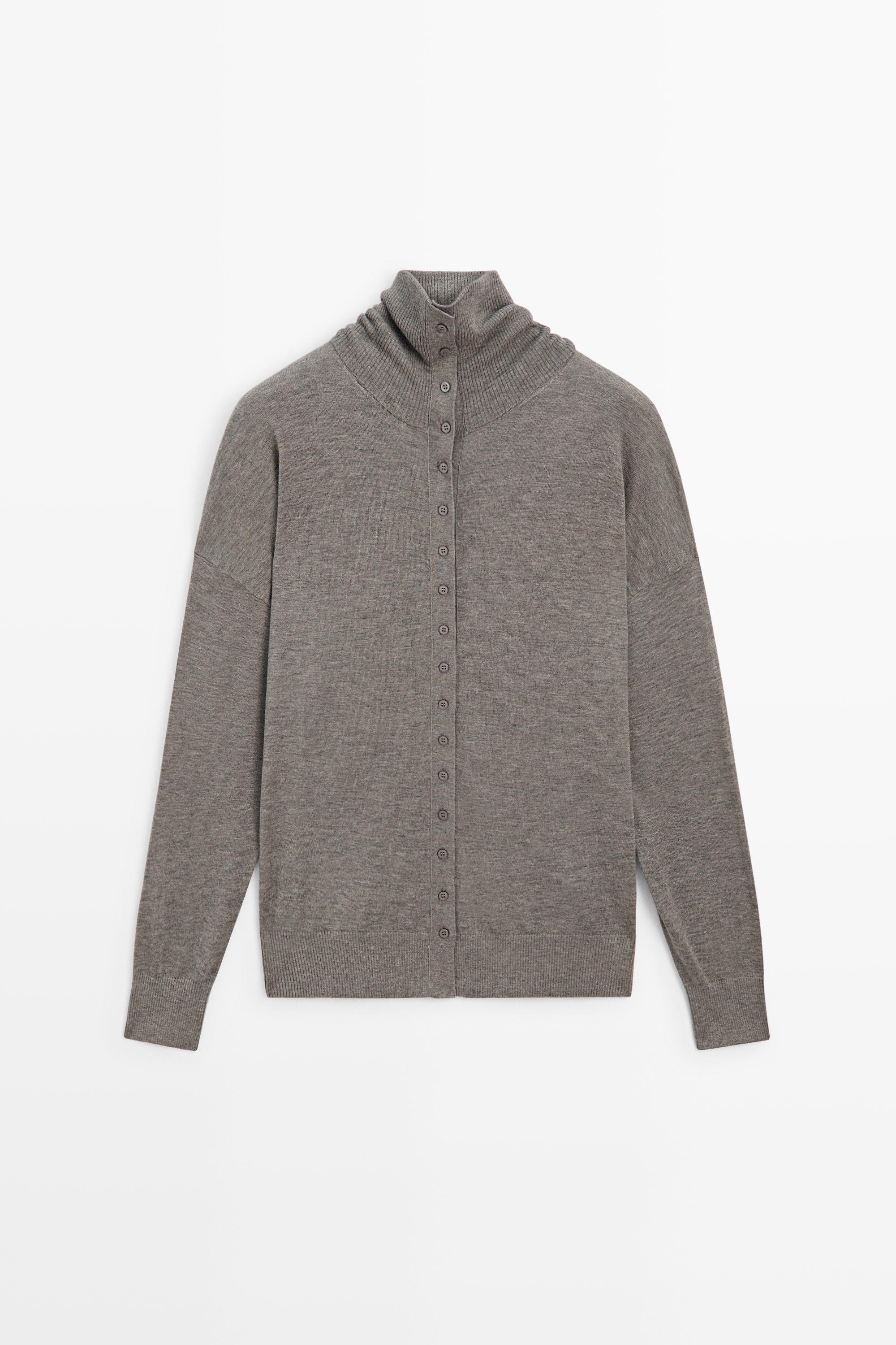 Turtleneck cardigan with button detail - GREY