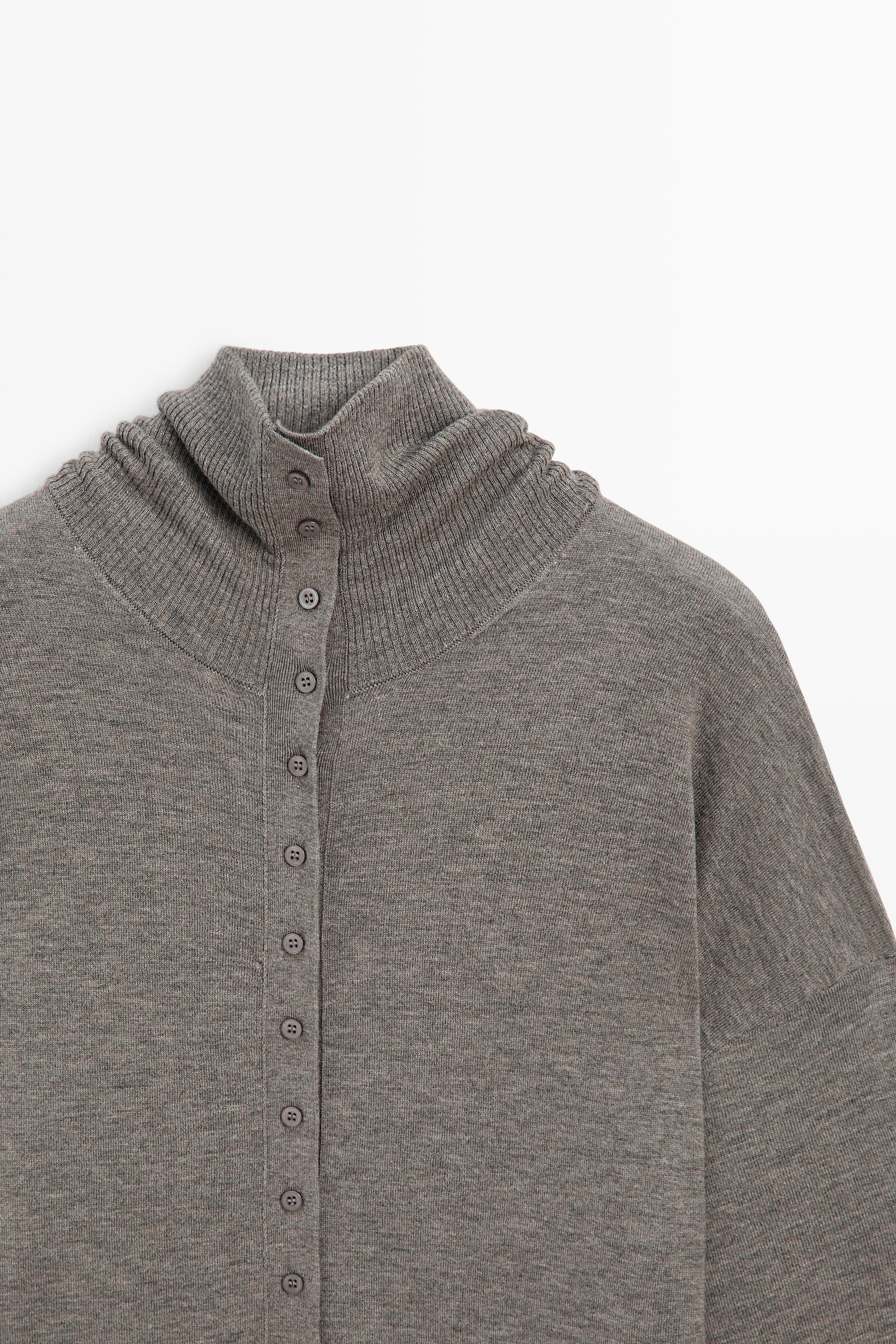 Turtleneck cardigan with button detail - GREY
