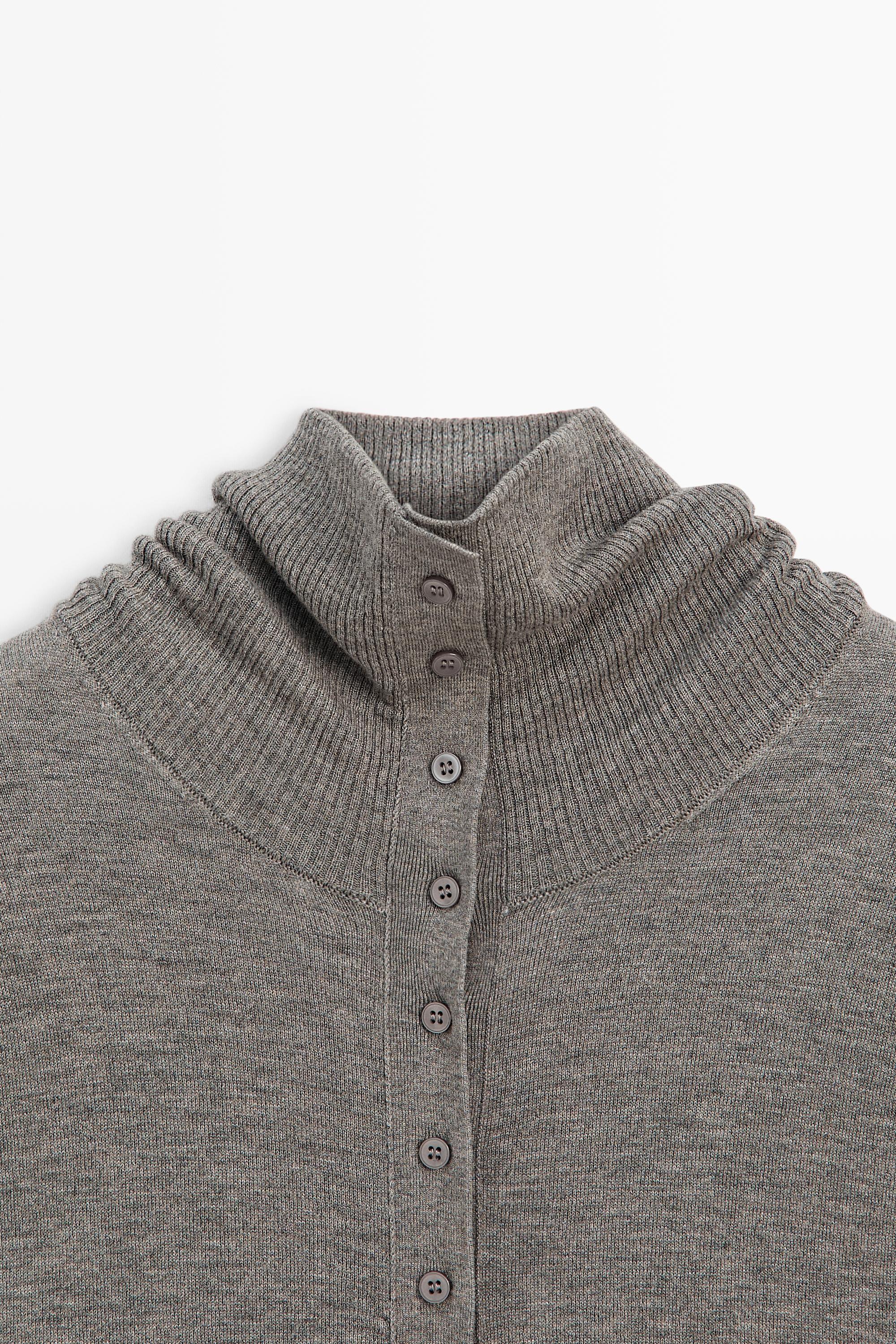 Turtleneck cardigan with button detail - GREY