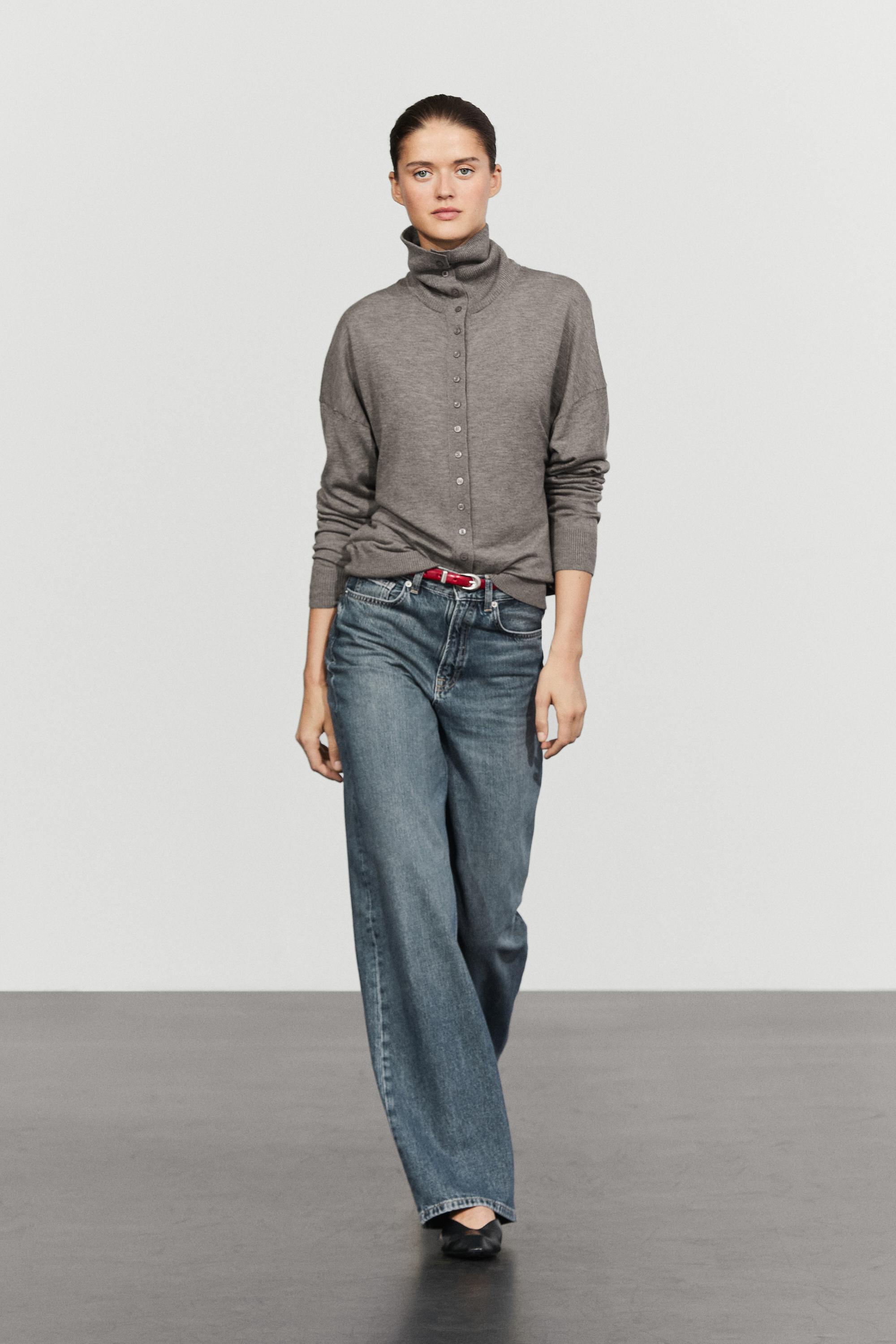 Turtleneck cardigan with button detail - GREY