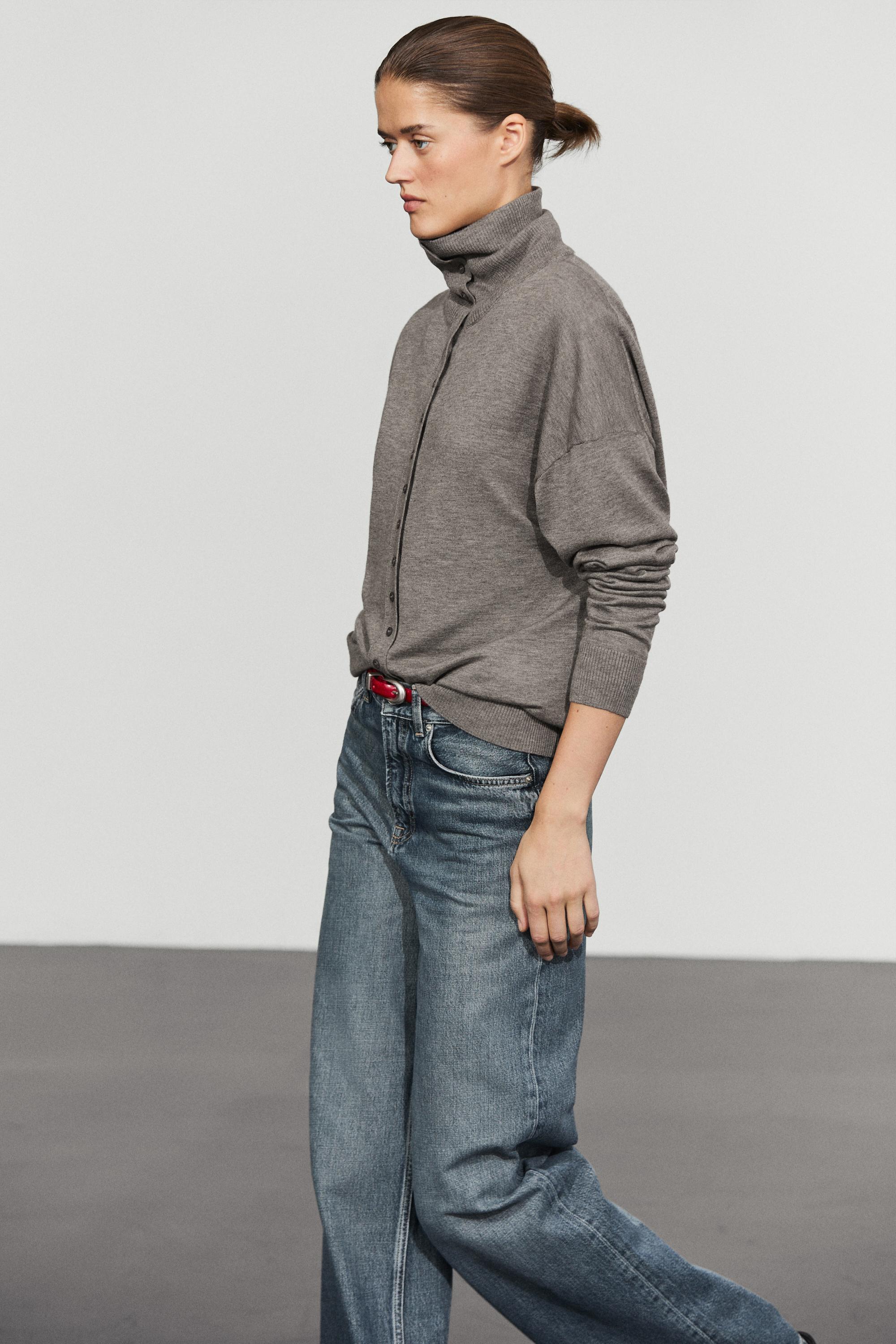 Turtleneck cardigan with button detail - GREY