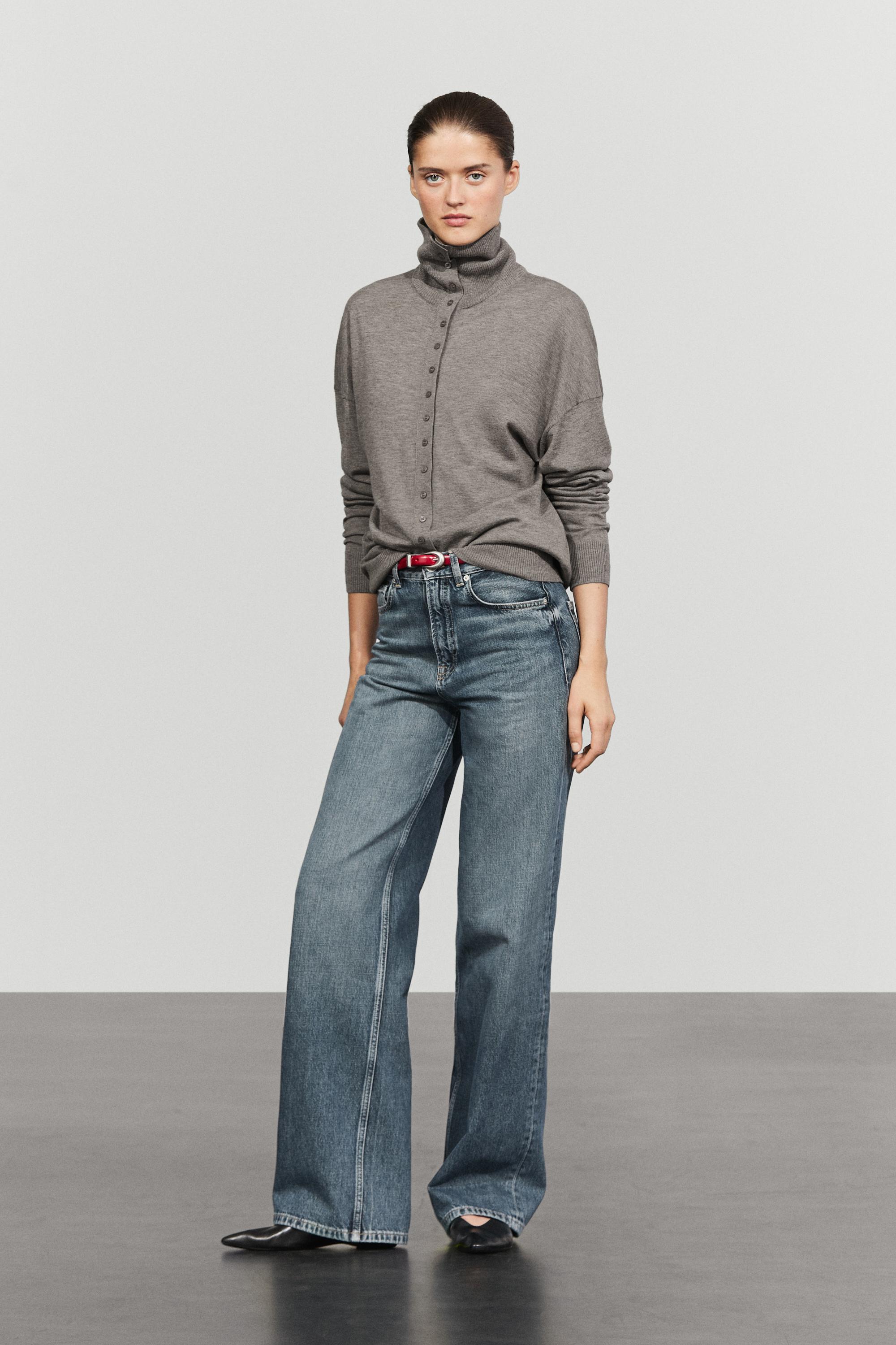 Turtleneck cardigan with button detail - GREY