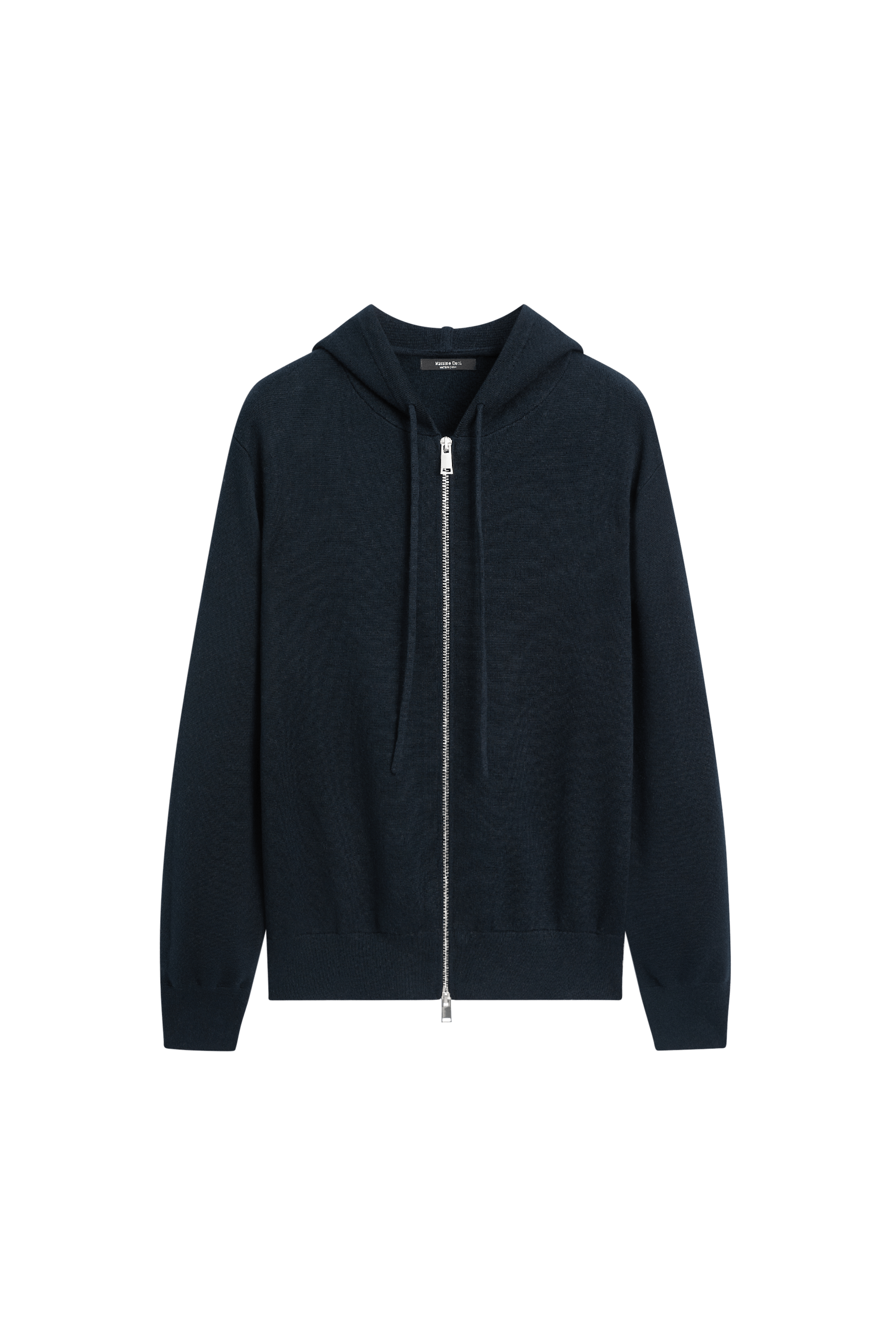 Cotton blend knit hooded cardigan - NAVY BLUE
