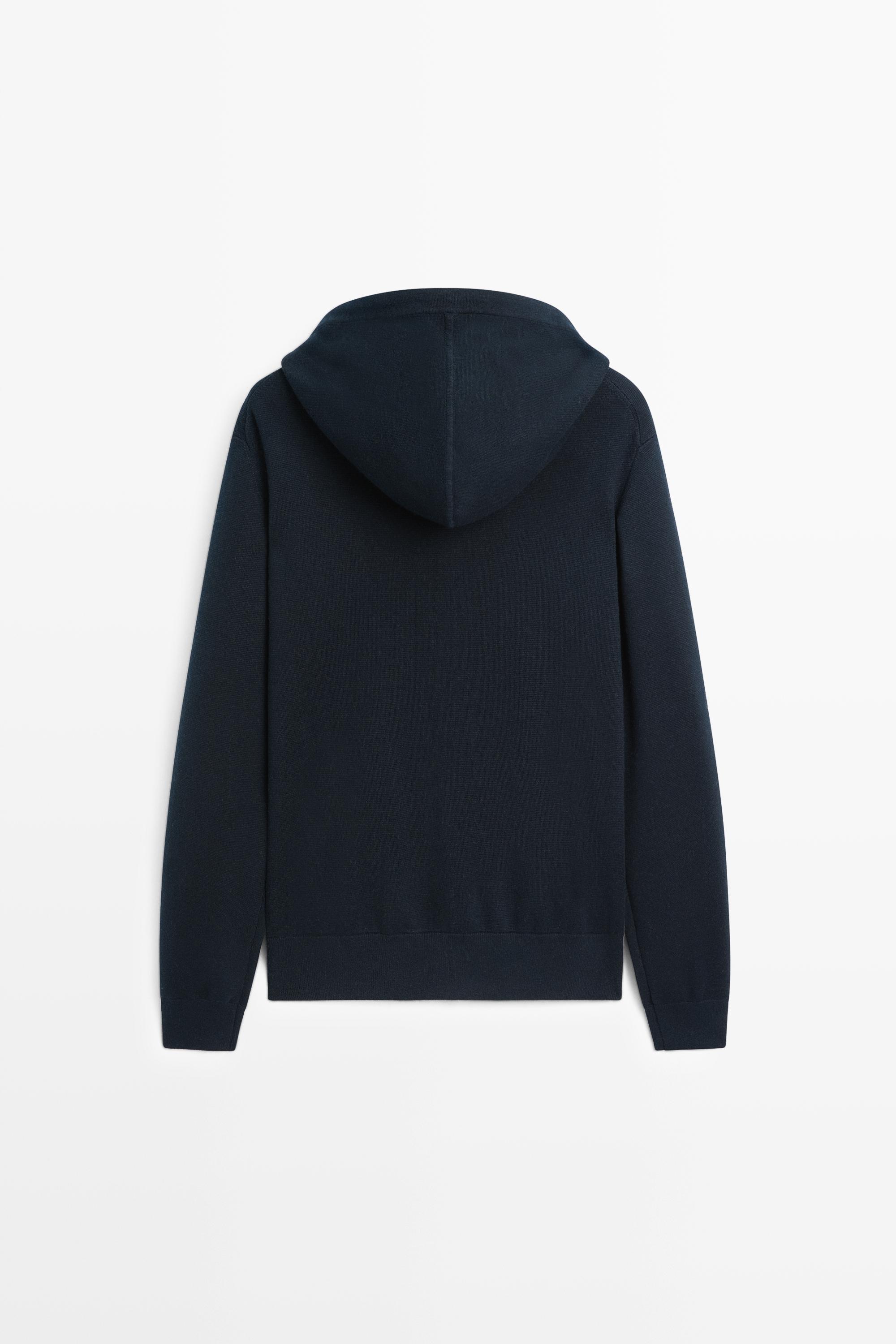Cotton blend knit hooded cardigan - NAVY BLUE