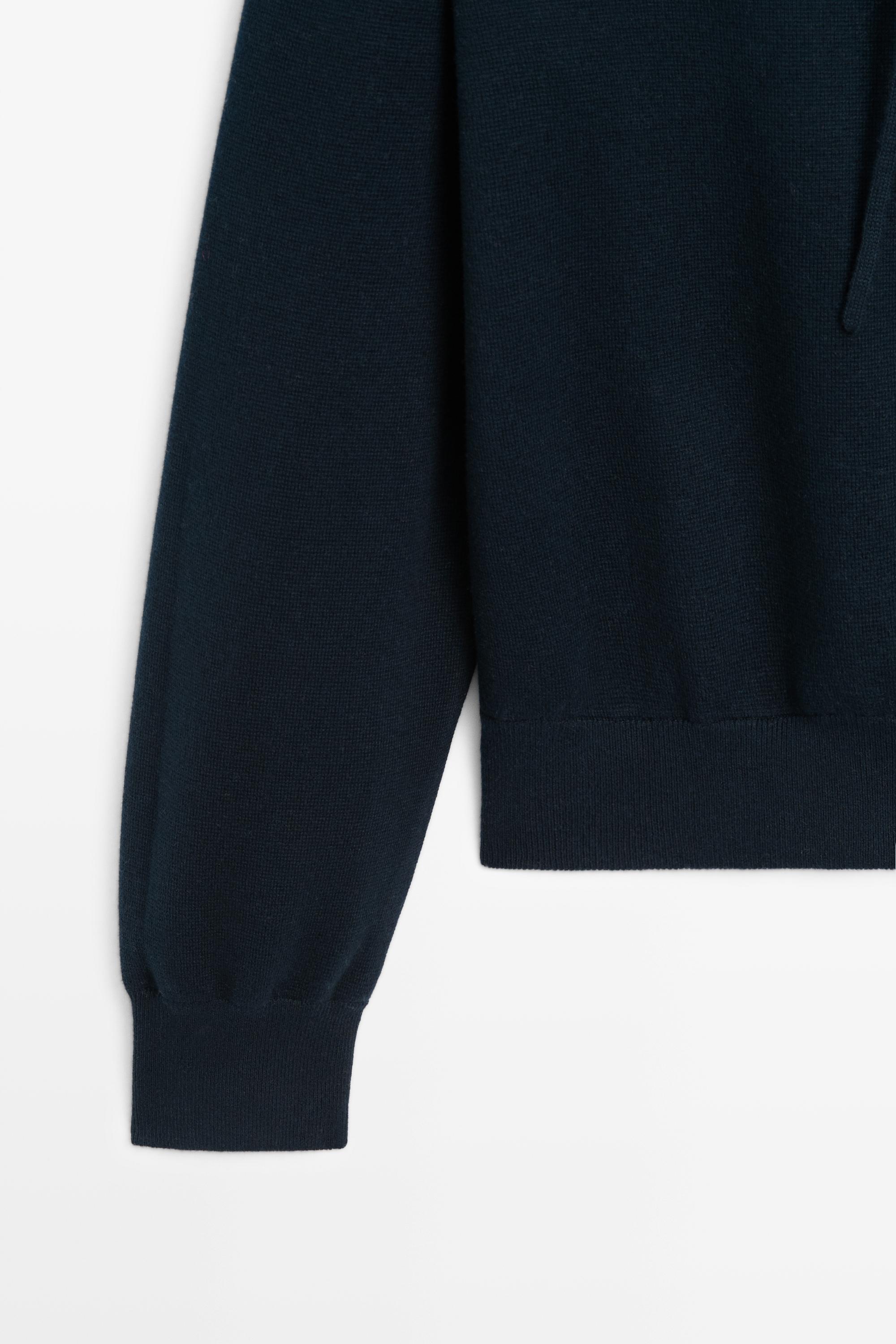 Cotton blend knit hooded cardigan - NAVY BLUE