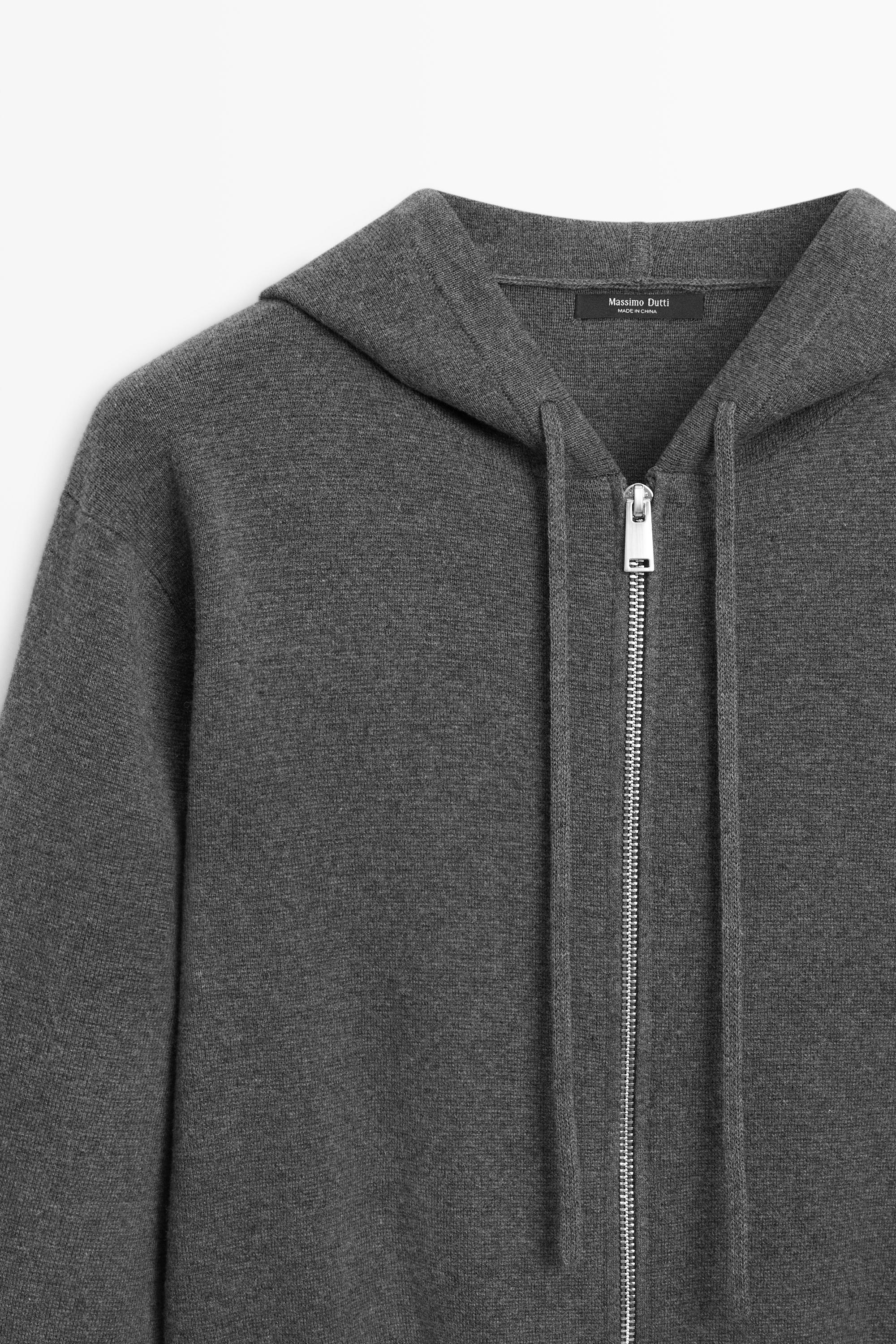 Cotton blend knit hooded cardigan - GREY