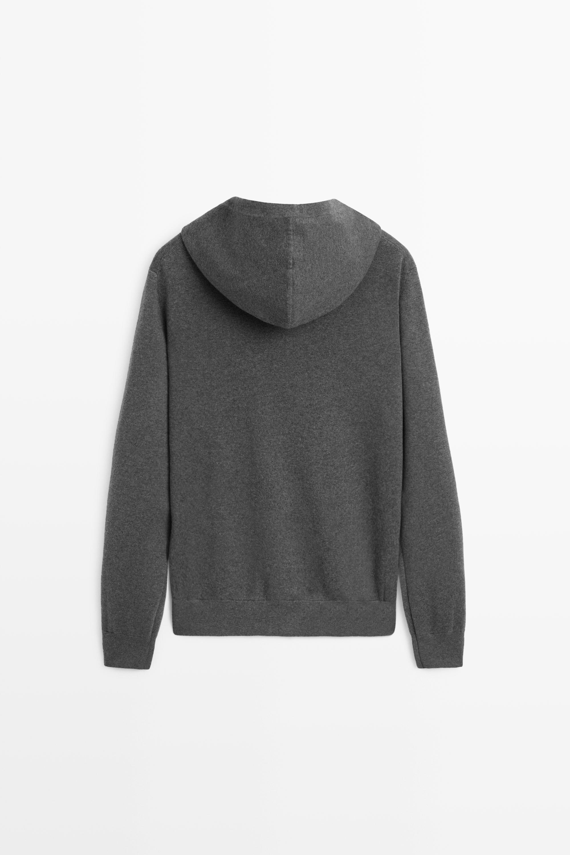 Cotton blend knit hooded cardigan - GREY