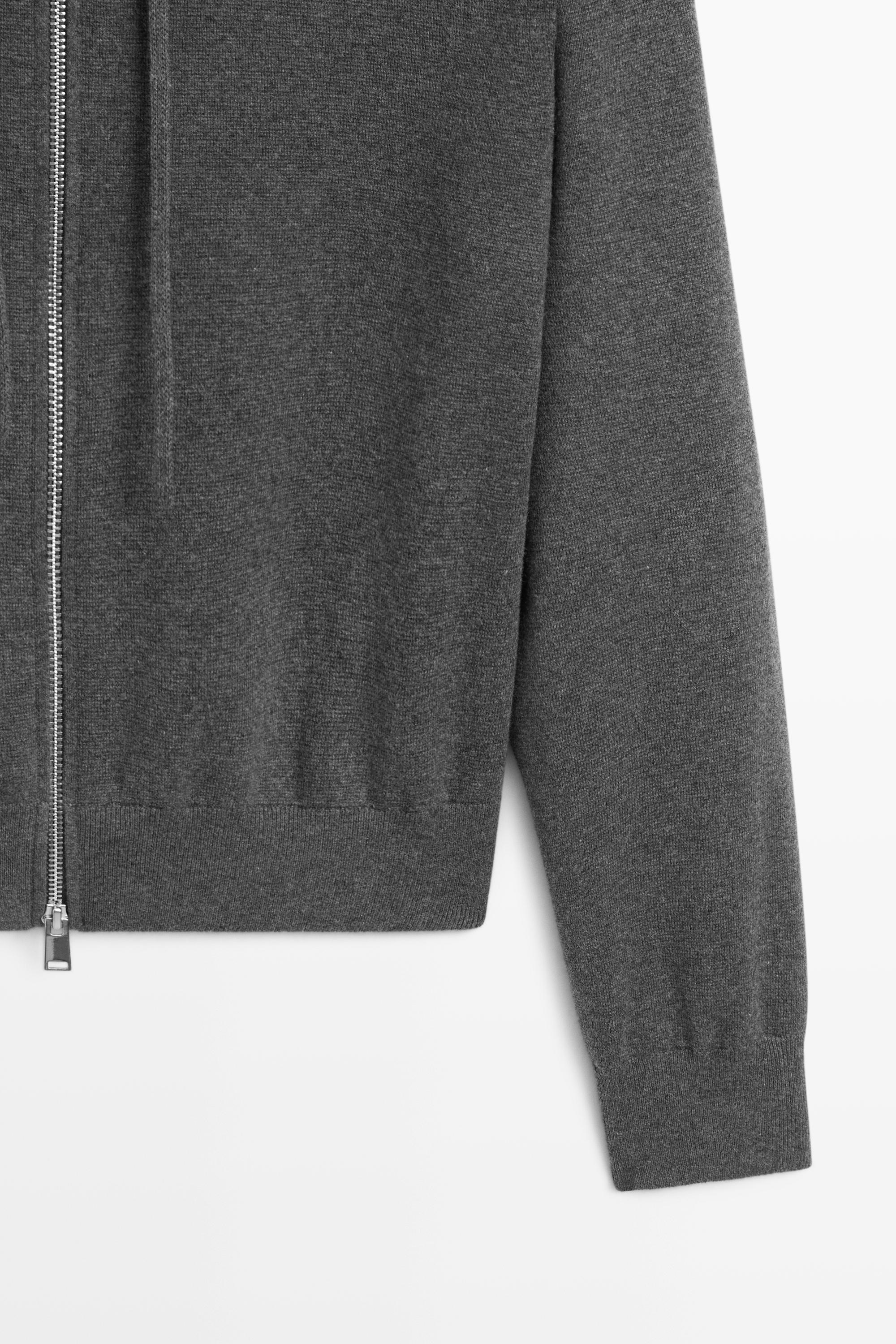 Cotton blend knit hooded cardigan - GREY