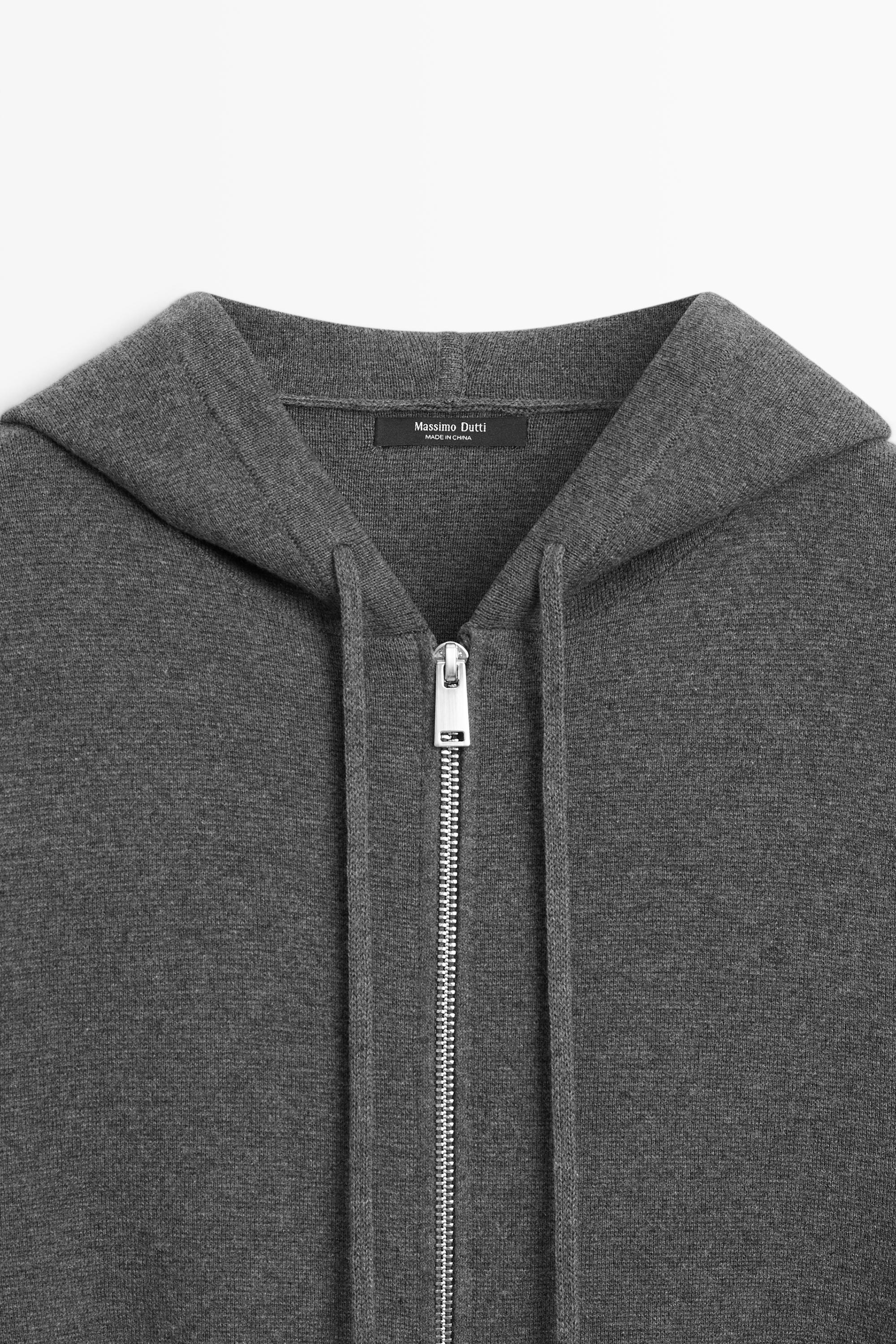Cotton blend knit hooded cardigan - GREY