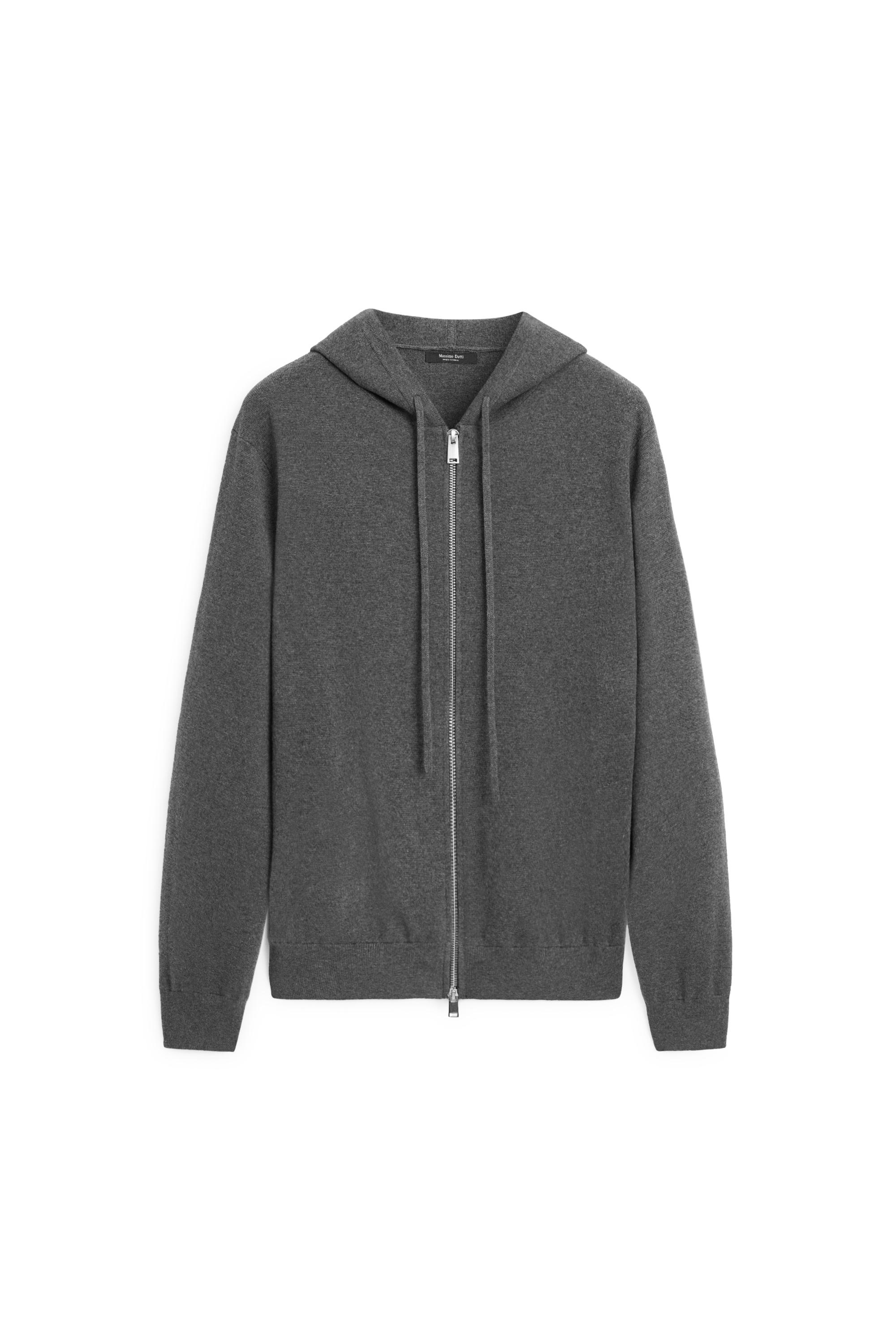 Cotton blend knit hooded cardigan - GREY