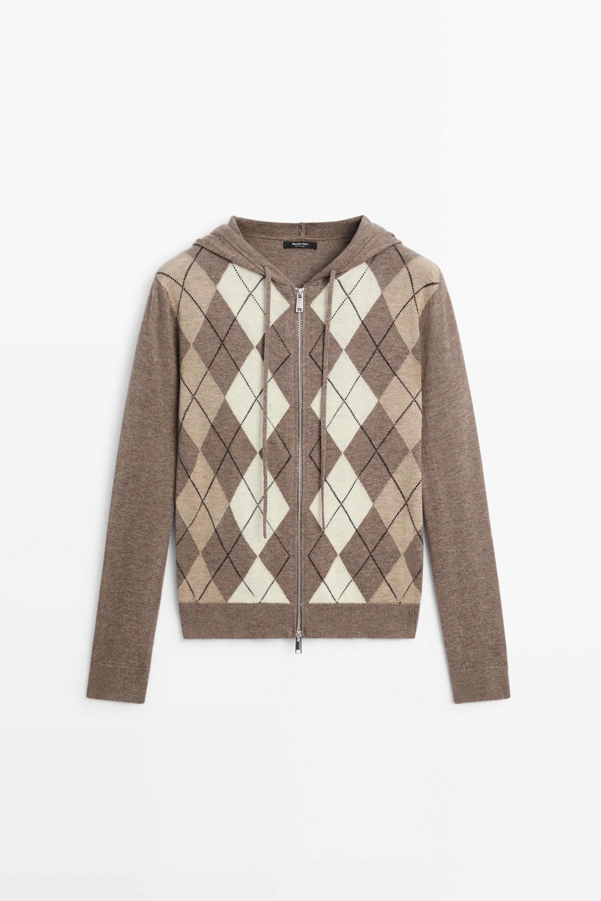 Hooded zip-up knit cardigan - TAUPE GREY