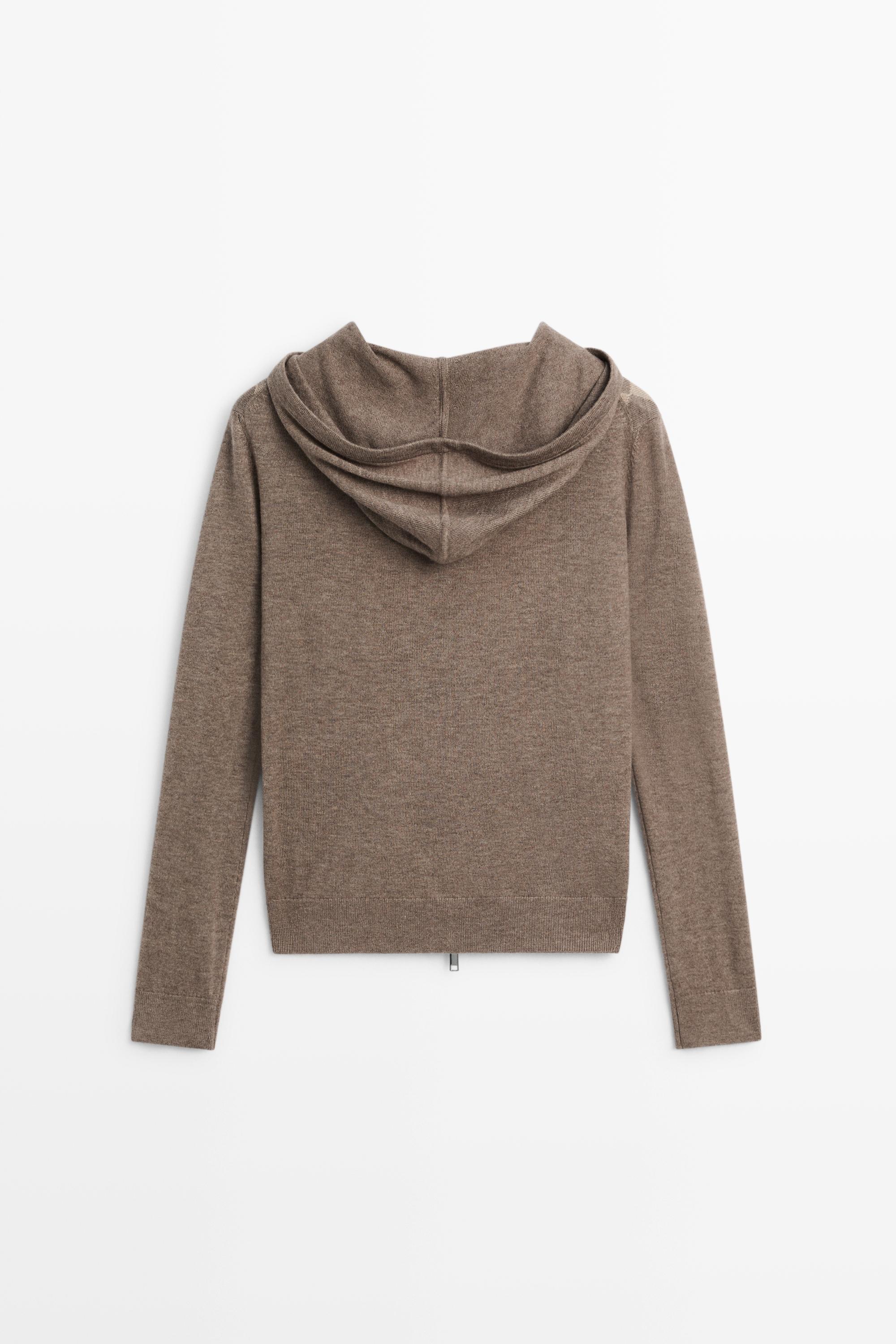 Hooded zip-up knit cardigan - TAUPE GREY