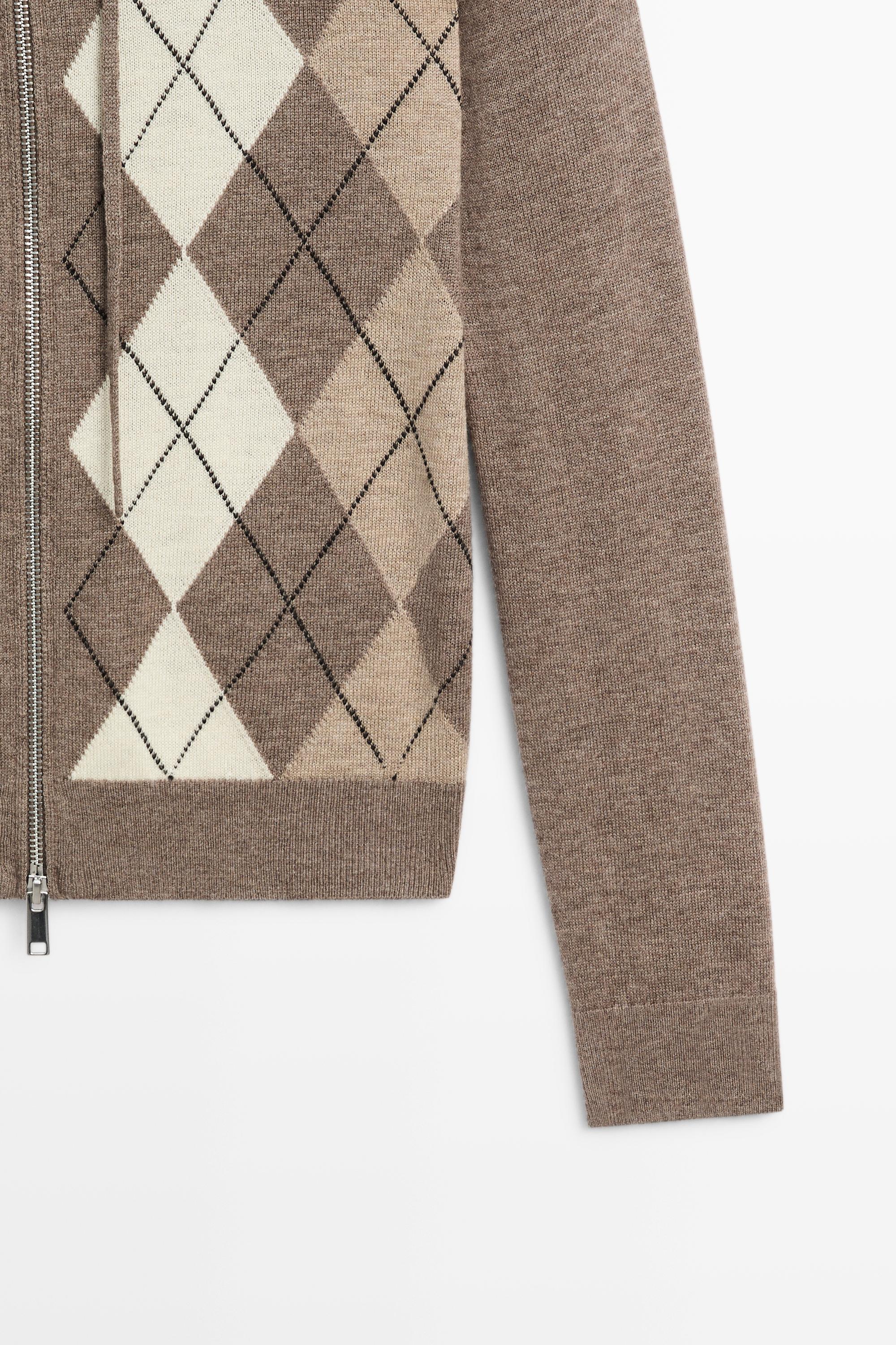 Hooded zip-up knit cardigan - TAUPE GREY