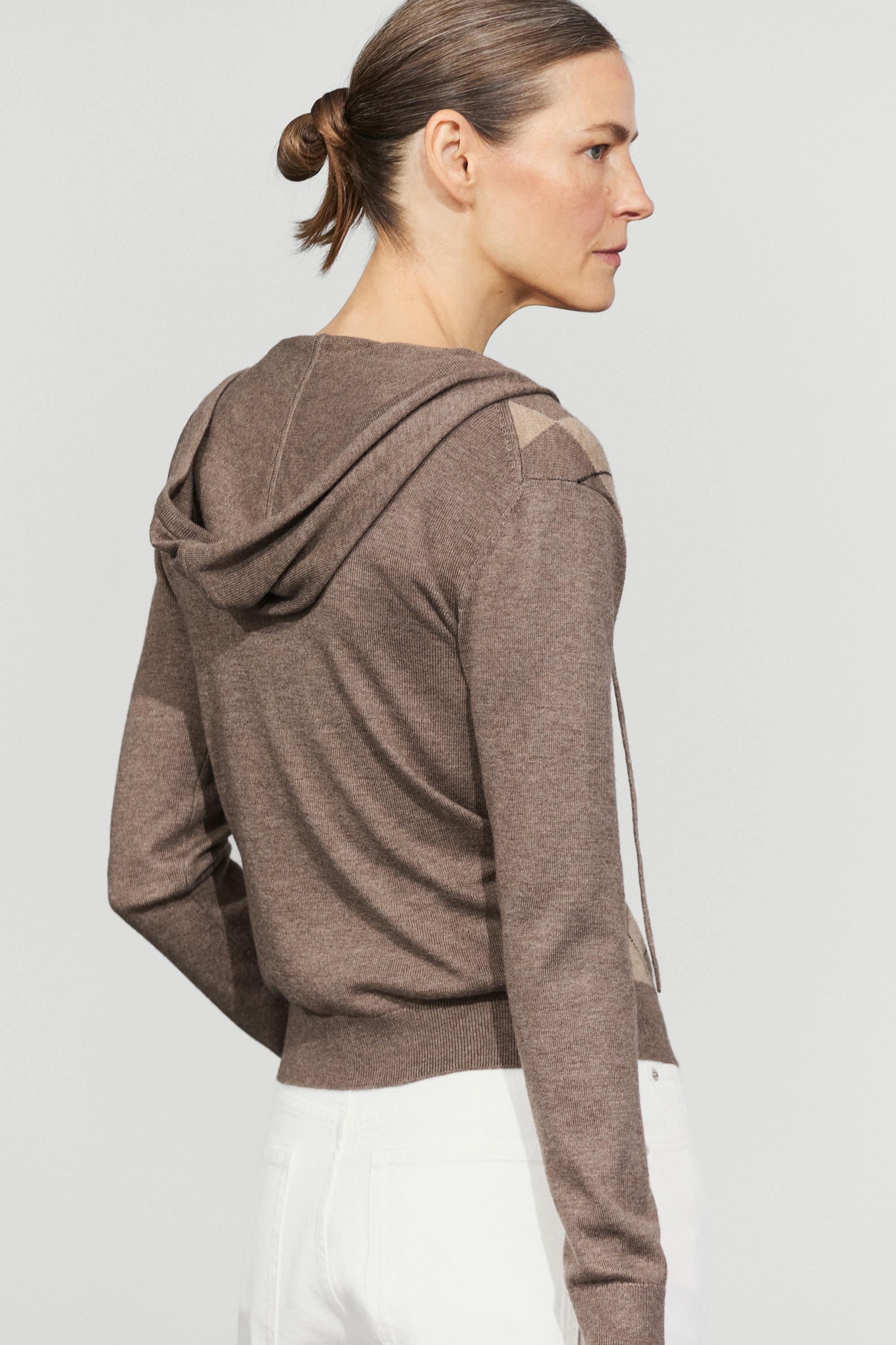 Hooded zip-up knit cardigan - TAUPE GREY