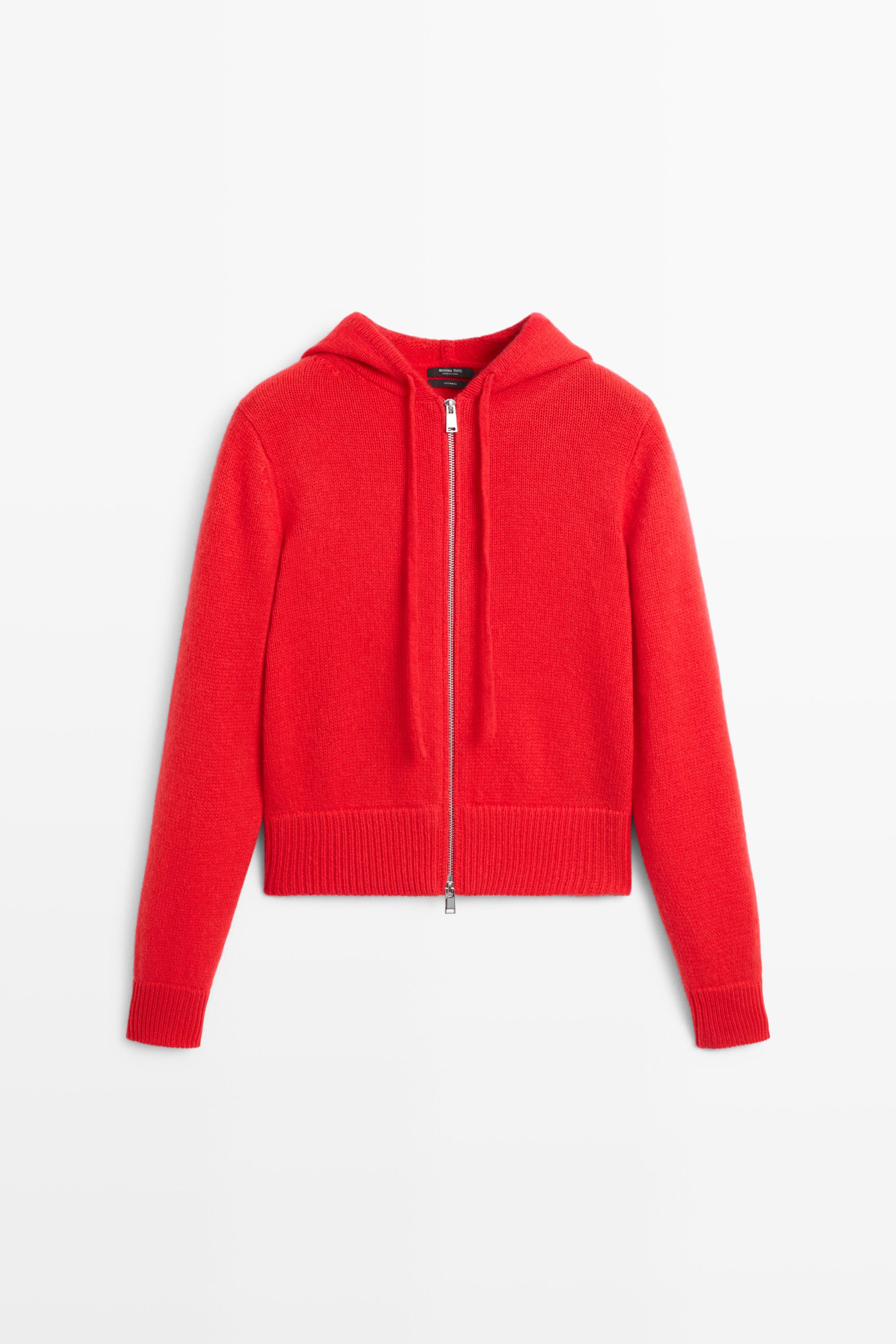 100% cashmere hooded zip-up cardigan - RED
