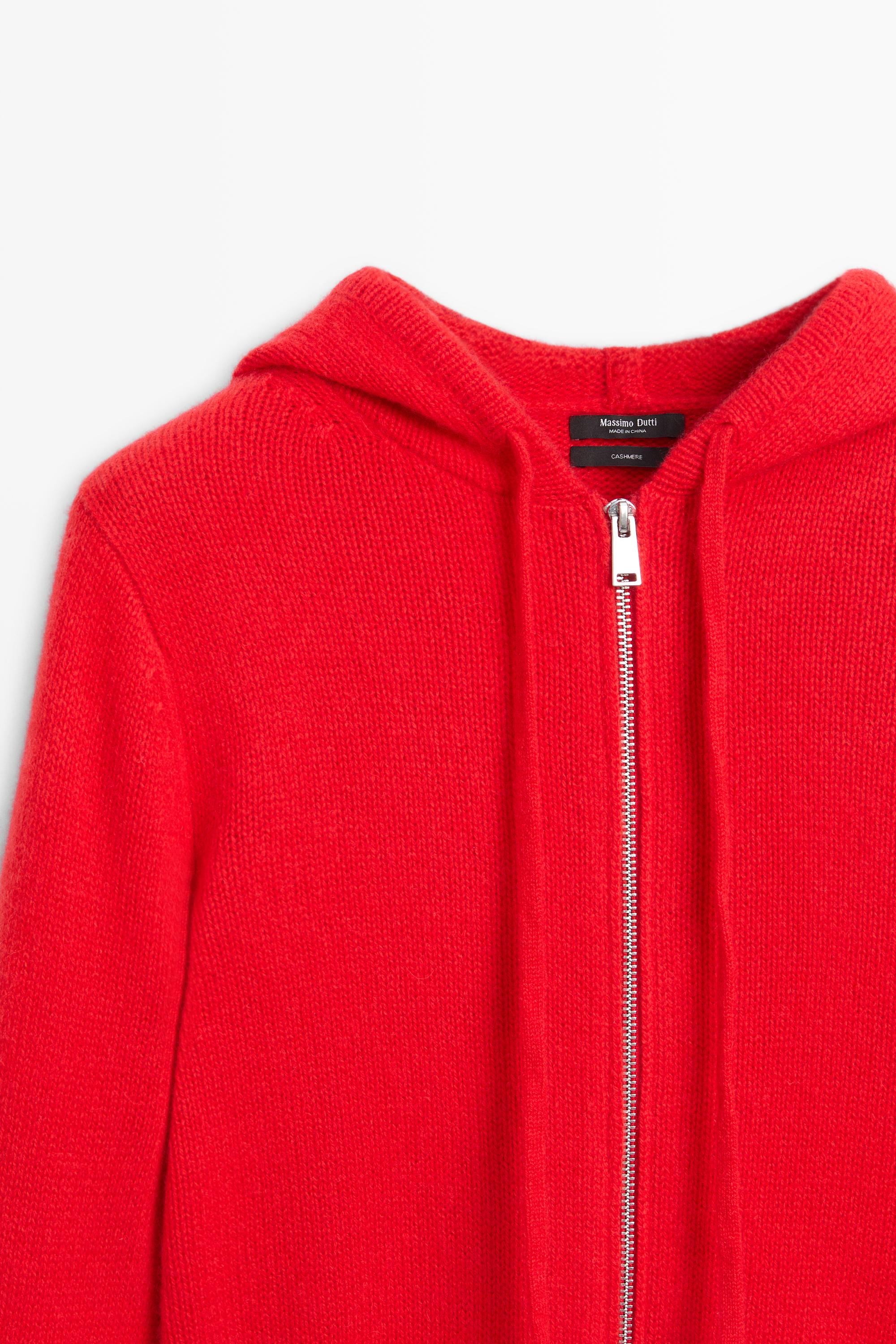 100% cashmere hooded zip-up cardigan - RED