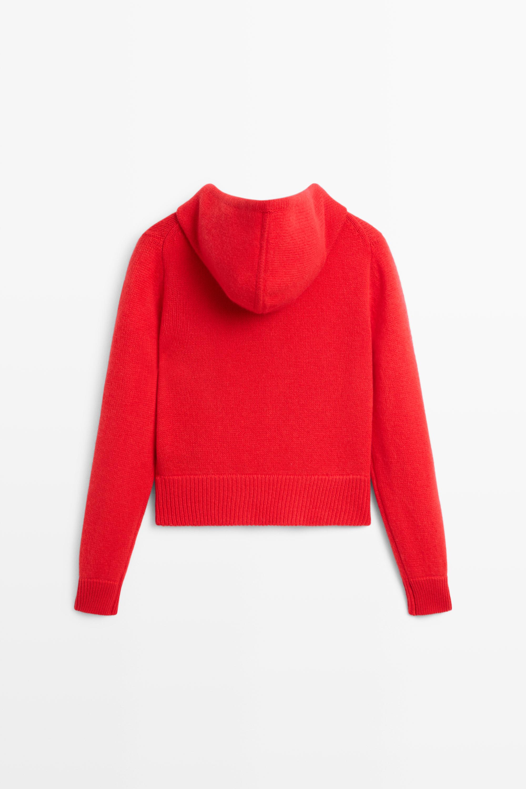 100% cashmere hooded zip-up cardigan - RED