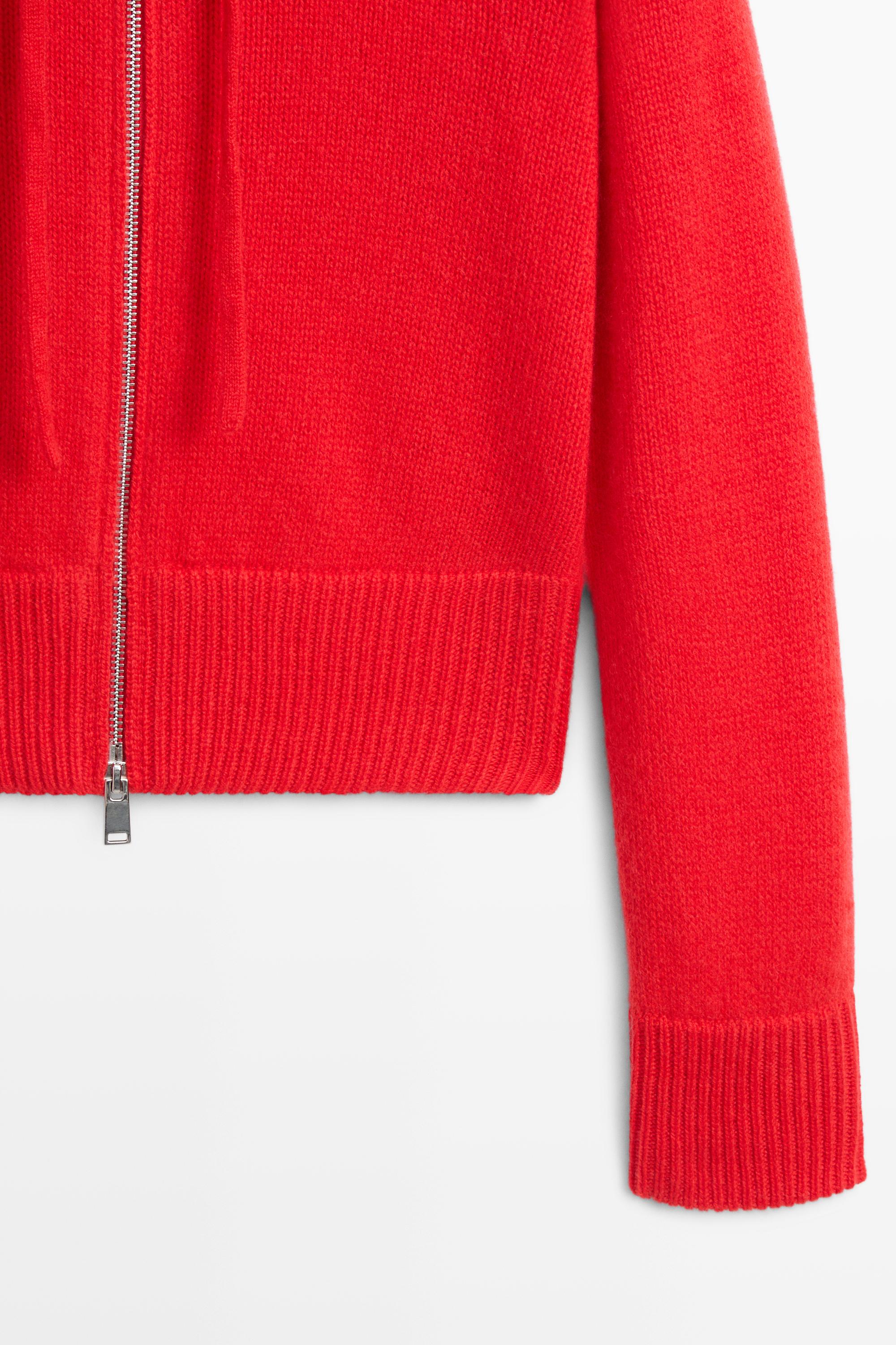 100% cashmere hooded zip-up cardigan - RED