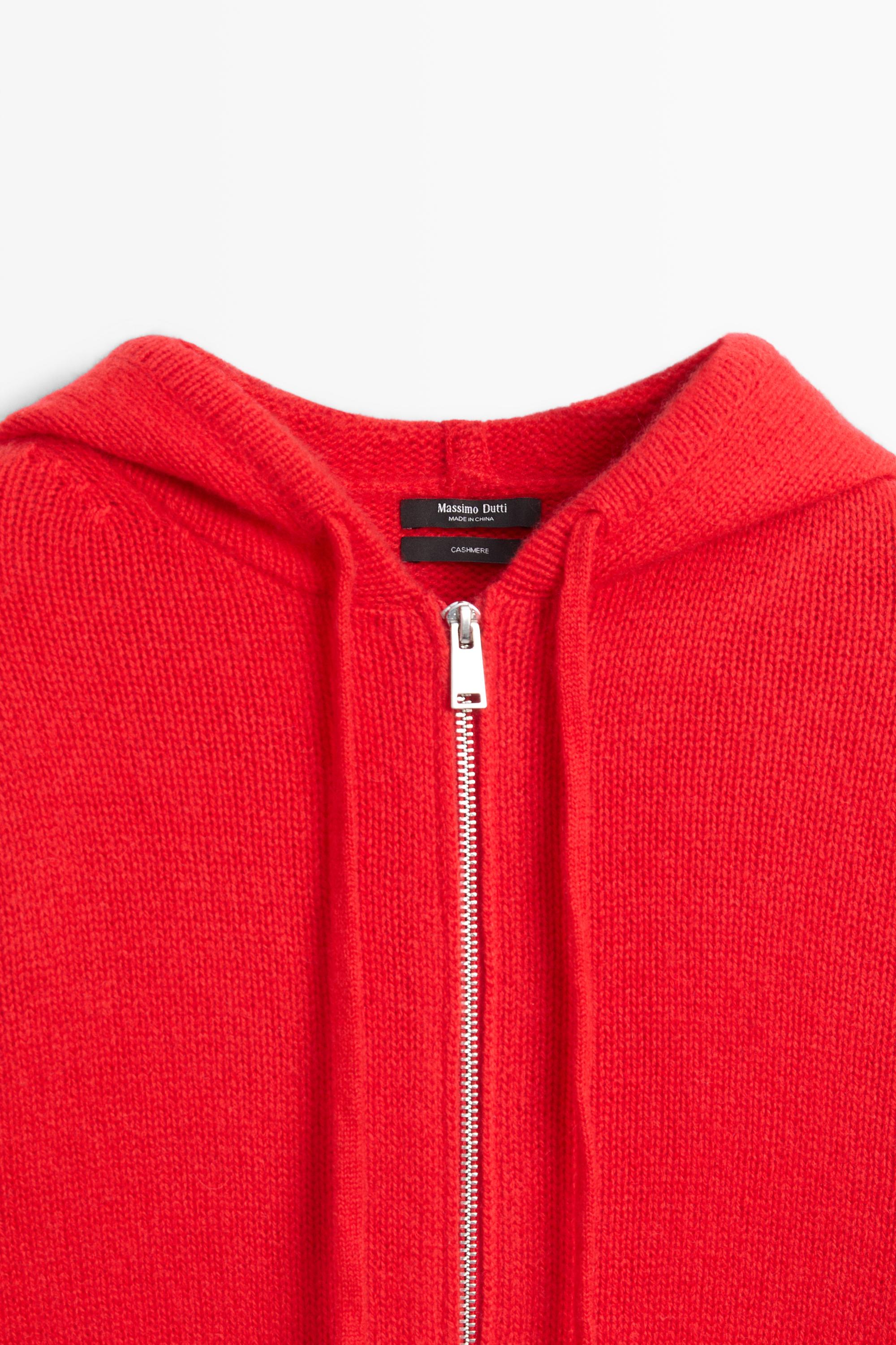 100% cashmere hooded zip-up cardigan - RED