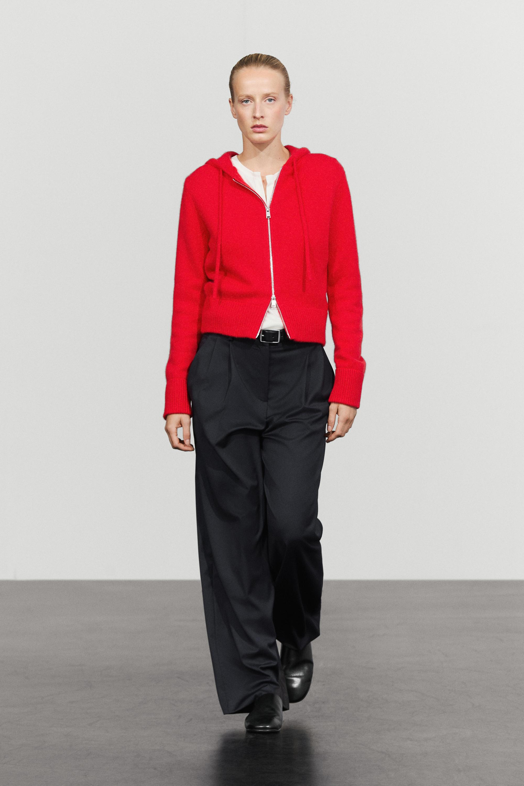 100% cashmere hooded zip-up cardigan - RED