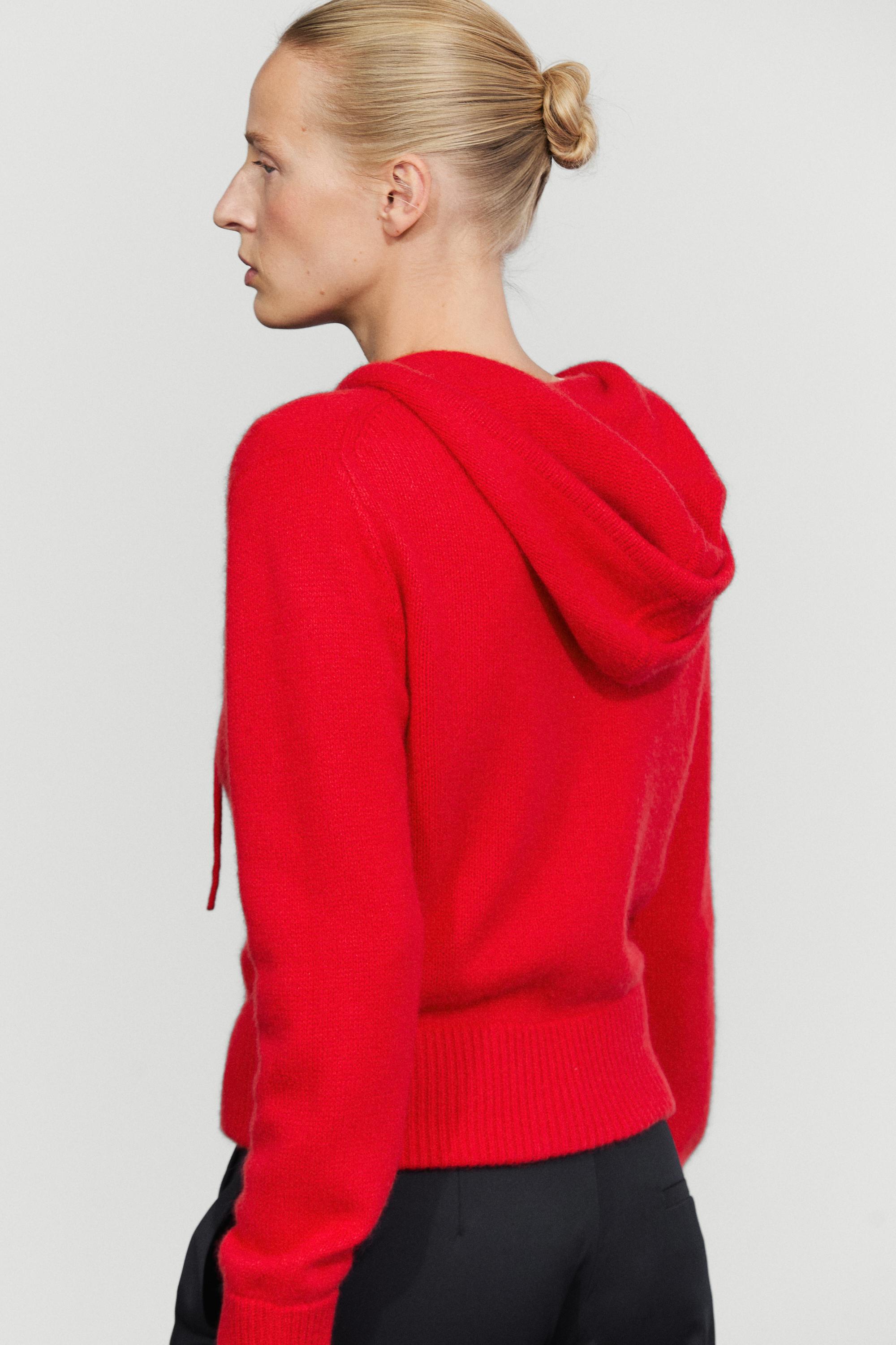 100% cashmere hooded zip-up cardigan - RED