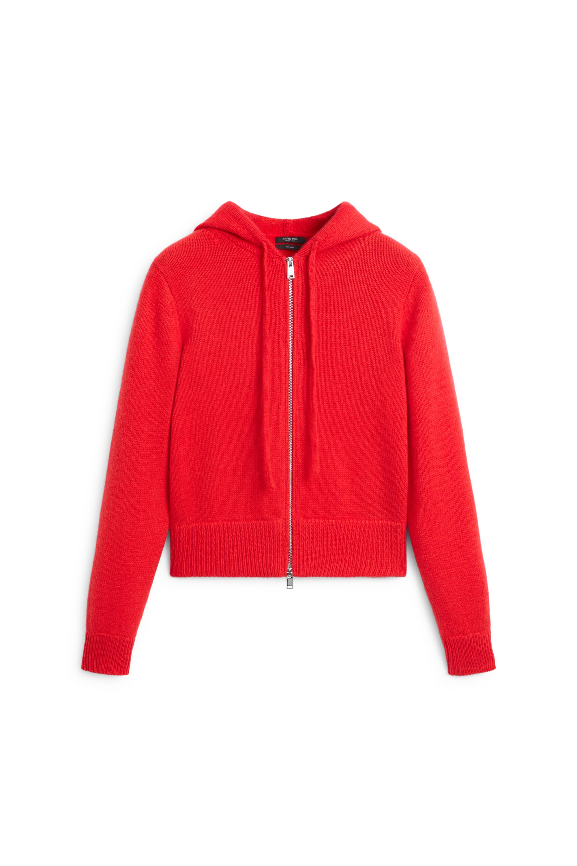 100% cashmere hooded zip-up cardigan - RED
