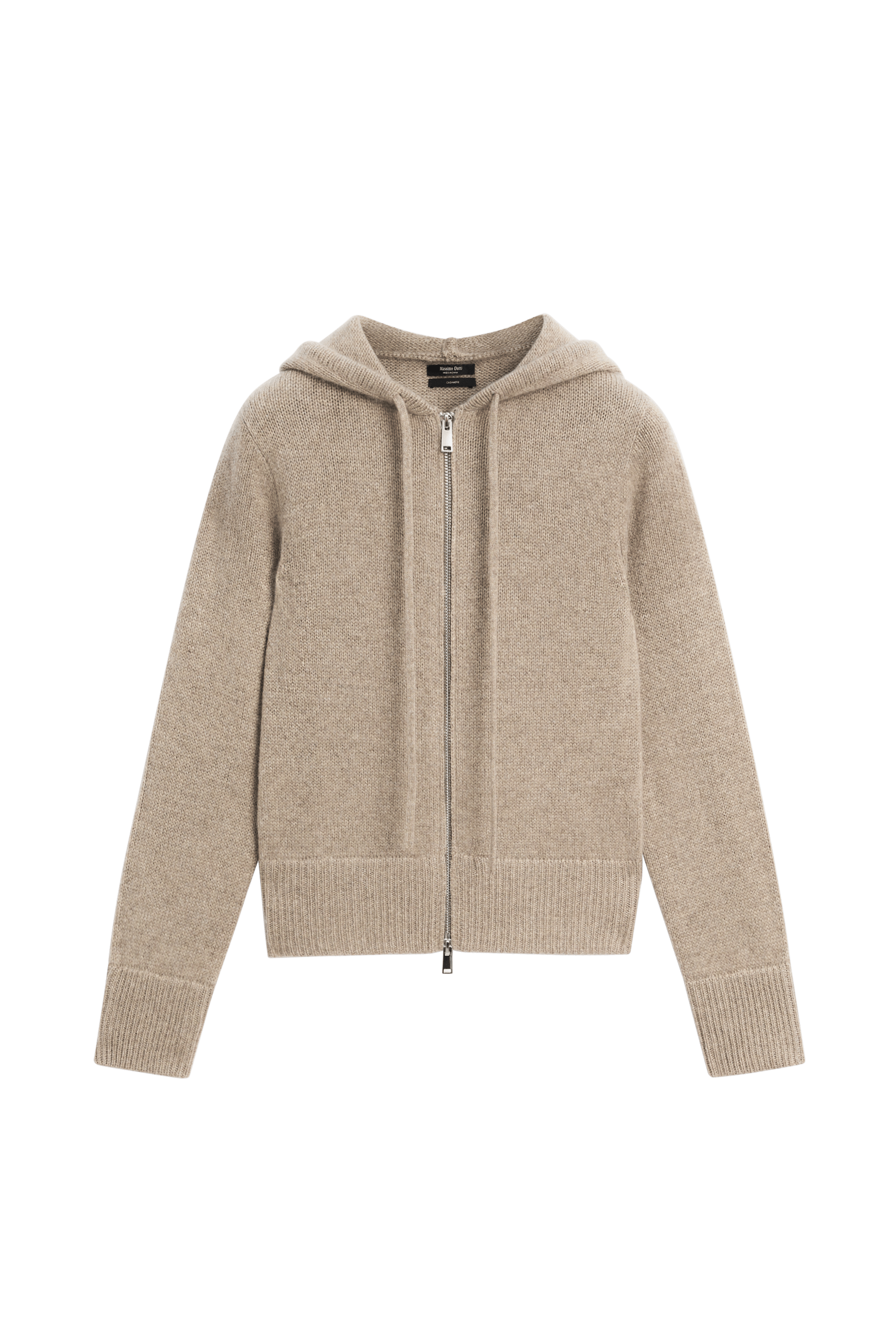 100% cashmere hooded zip-up cardigan - BEIGE