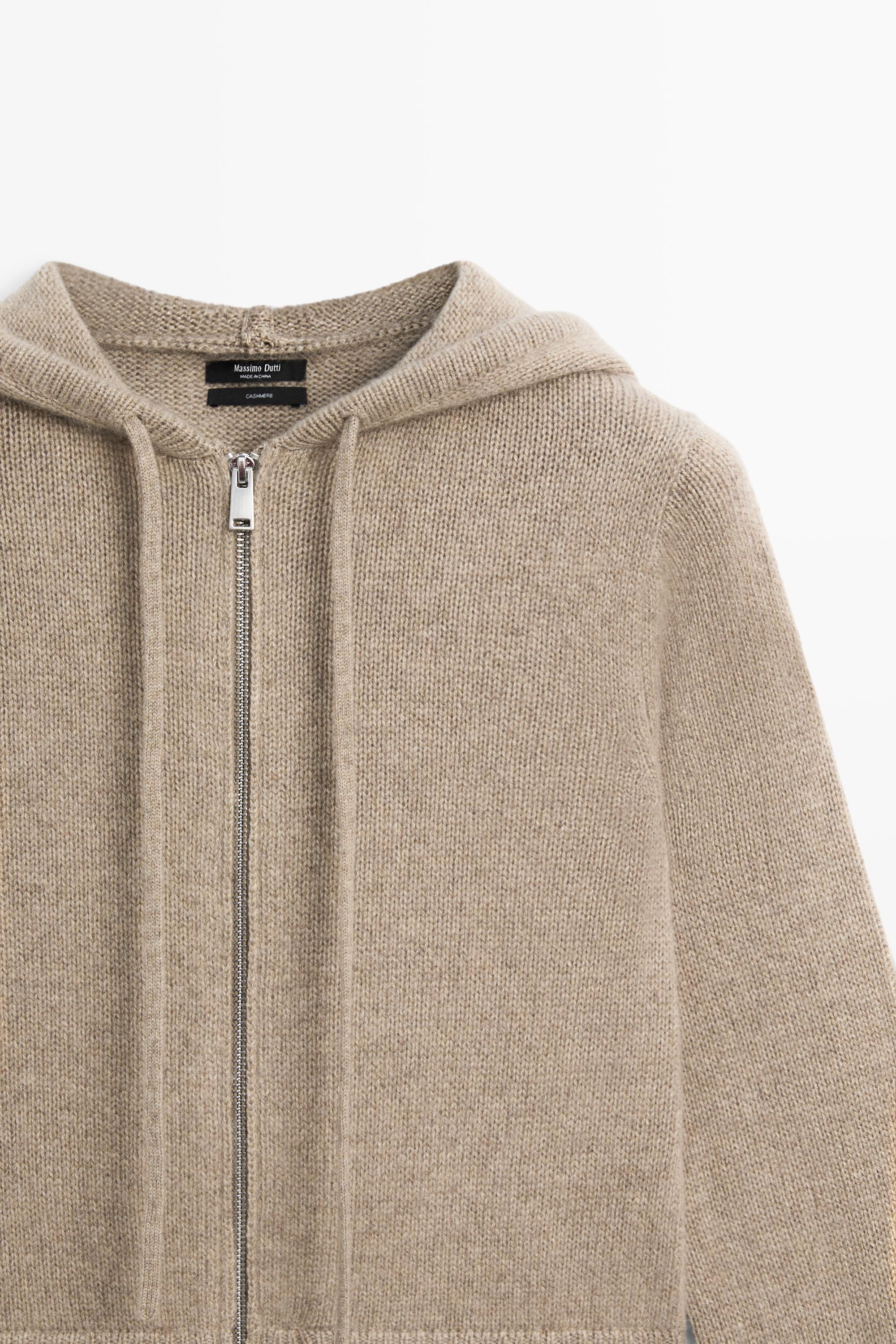 100% cashmere hooded zip-up cardigan - BEIGE