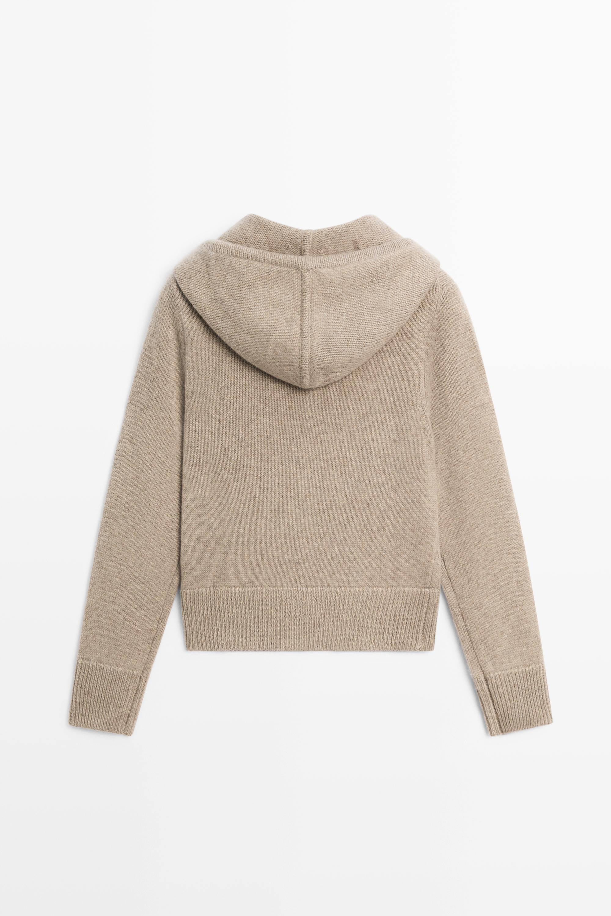 100% cashmere hooded zip-up cardigan - BEIGE