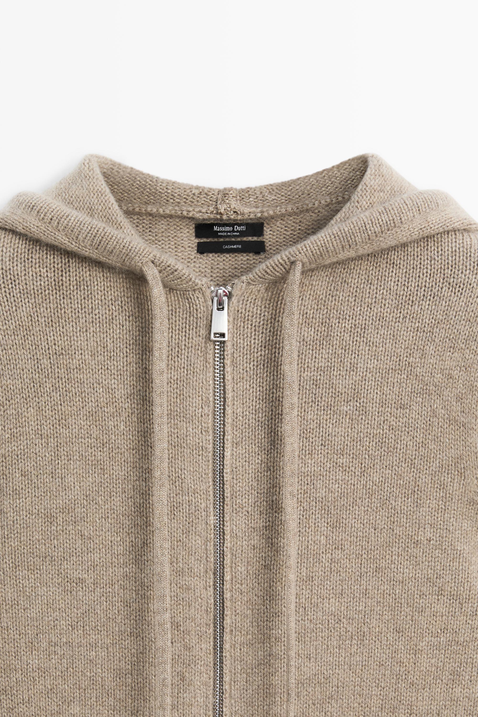 100% cashmere hooded zip-up cardigan - BEIGE