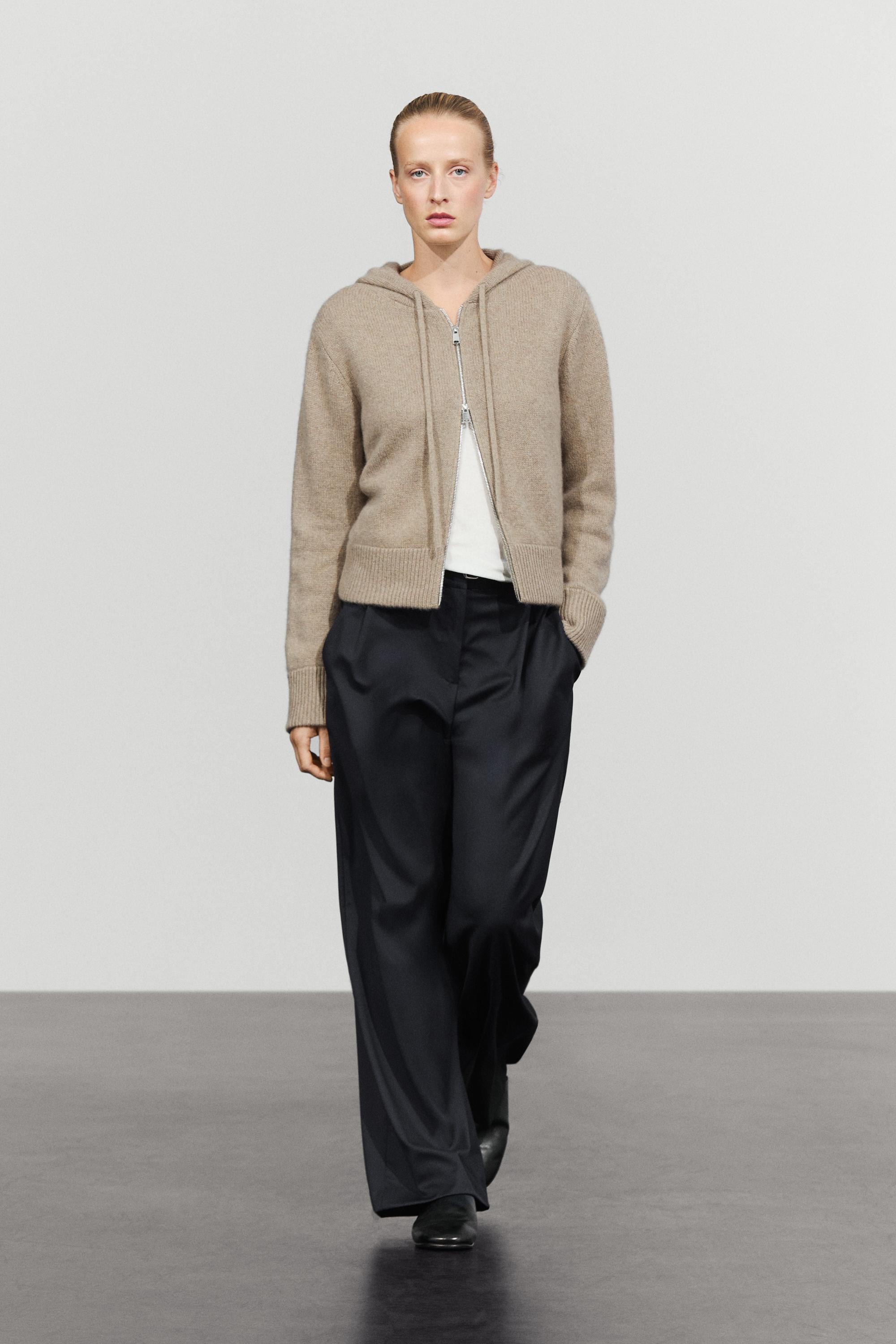 100% cashmere hooded zip-up cardigan - BEIGE