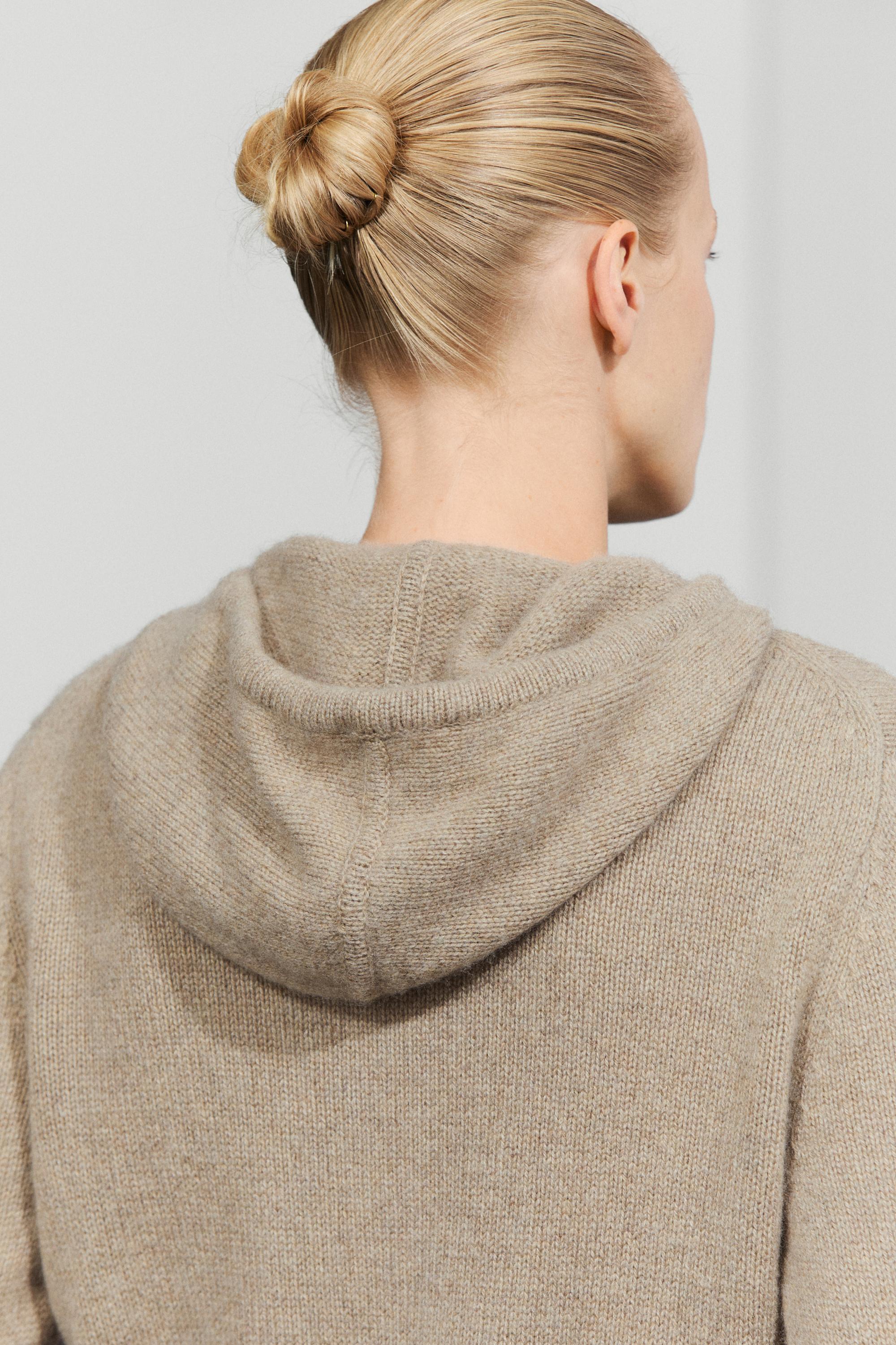 100% cashmere hooded zip-up cardigan - BEIGE