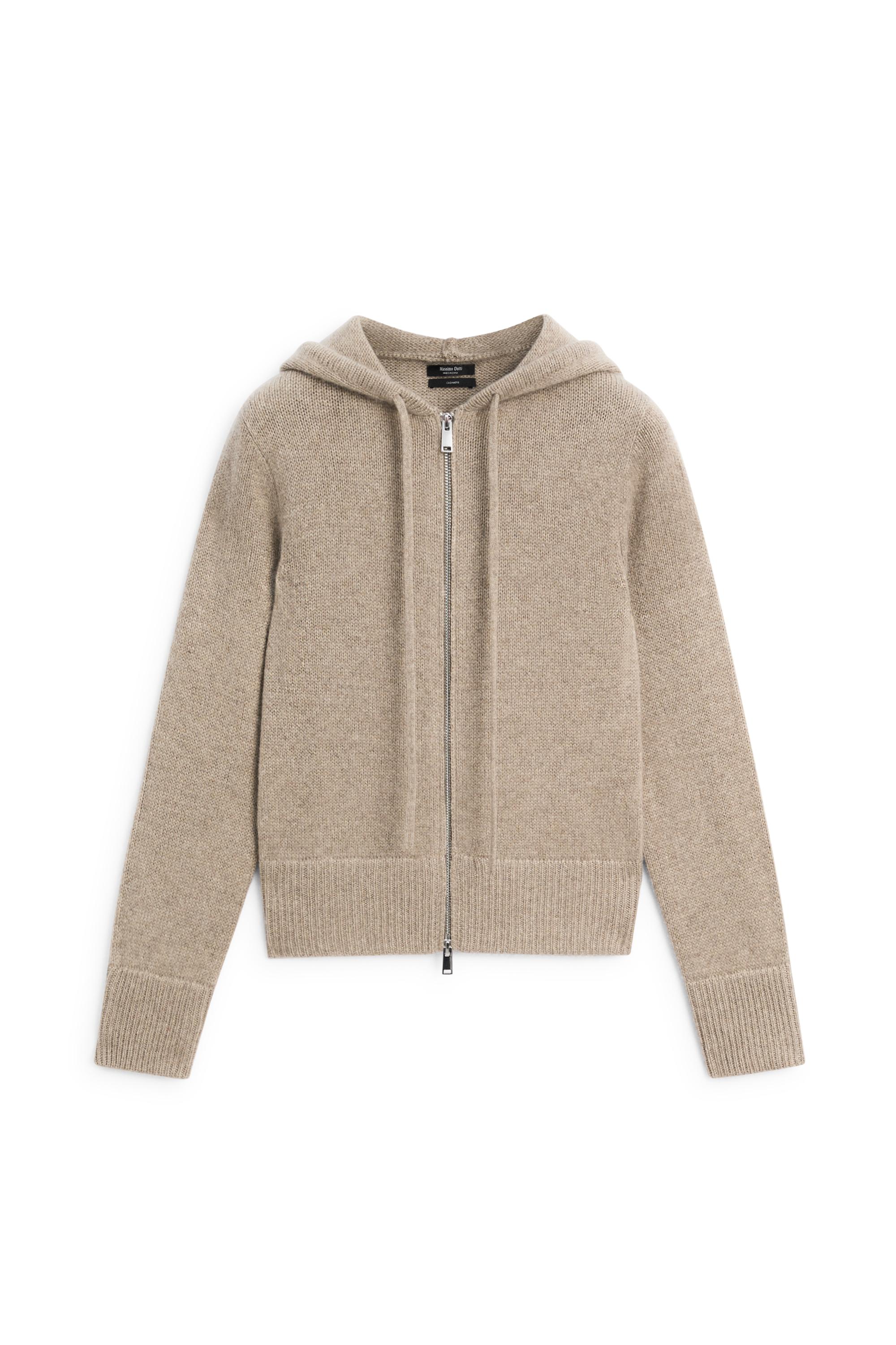 100% cashmere hooded zip-up cardigan - BEIGE