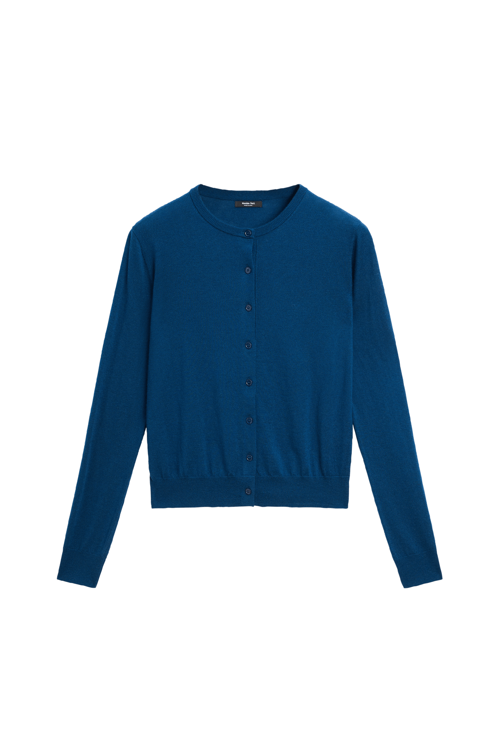 Fine-knit round neck cardigan - DEEP BLUE