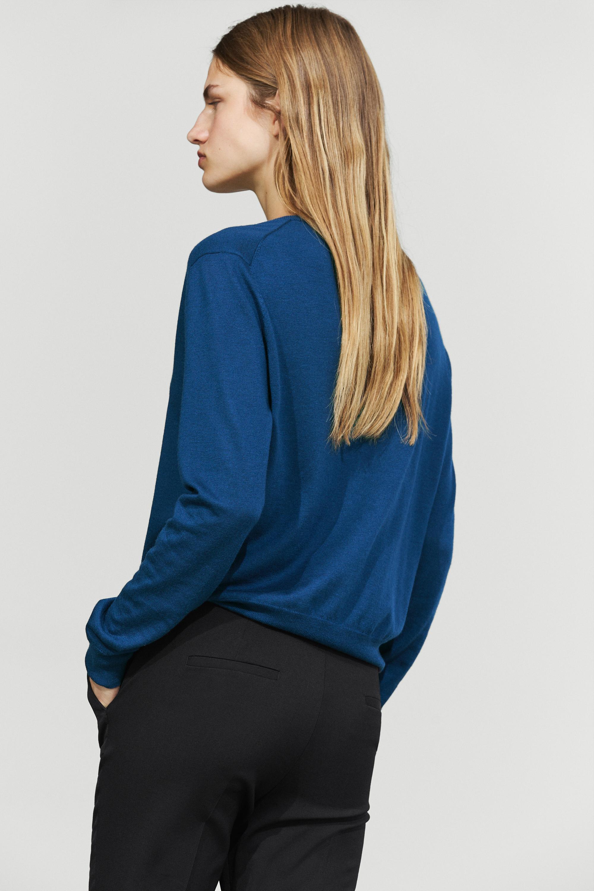 Fine-knit round neck cardigan - DEEP BLUE