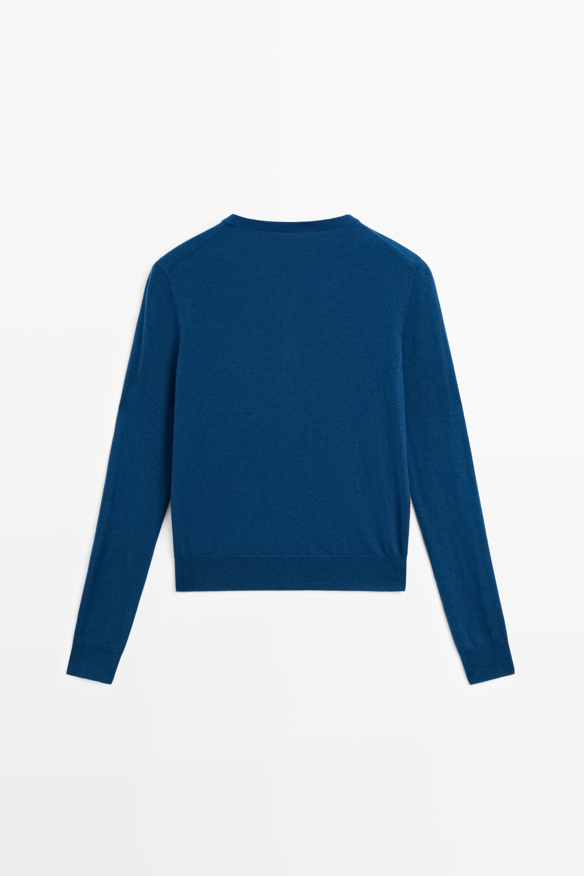 Fine-knit round neck cardigan - DEEP BLUE