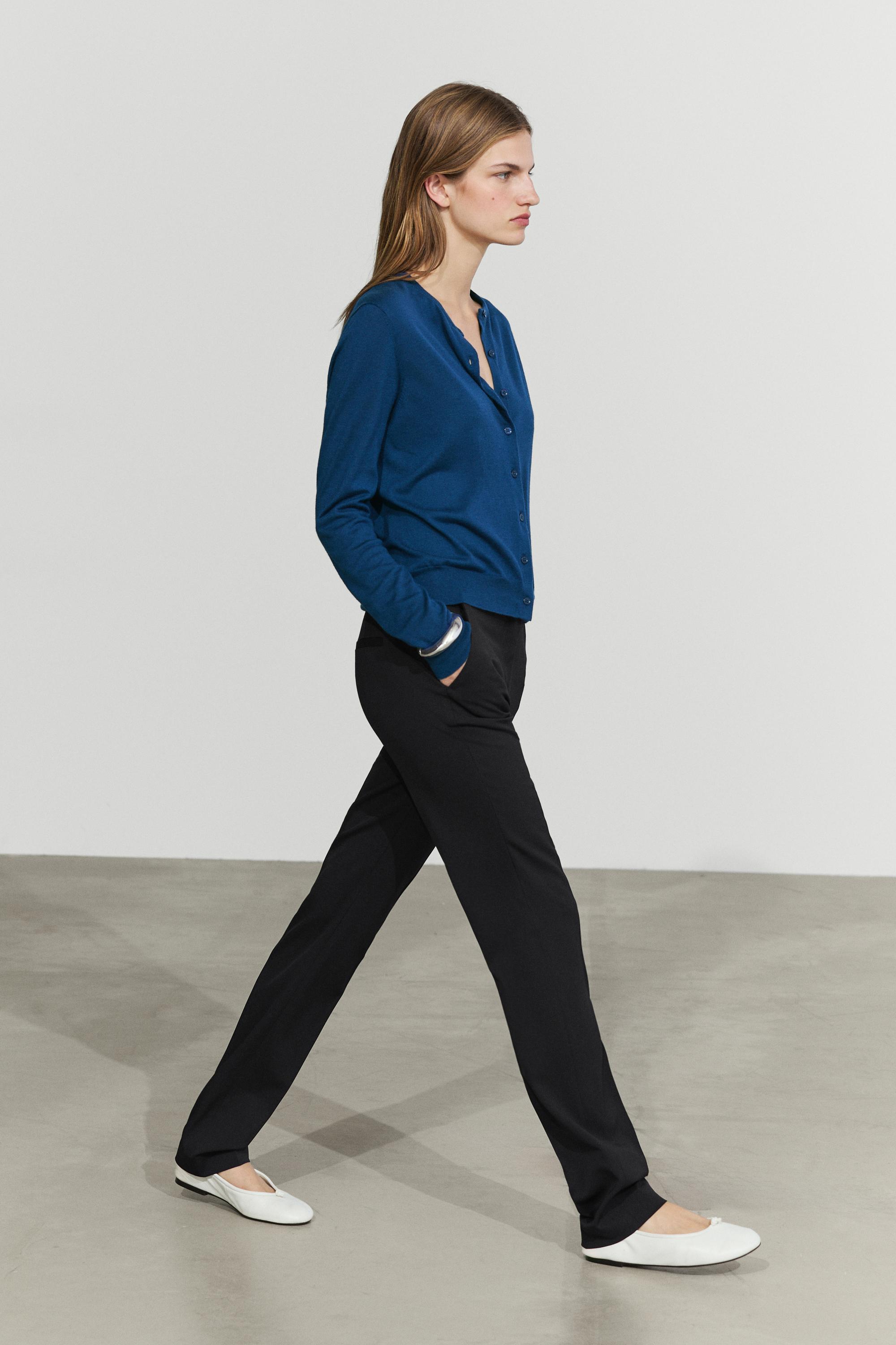 Fine-knit round neck cardigan - DEEP BLUE