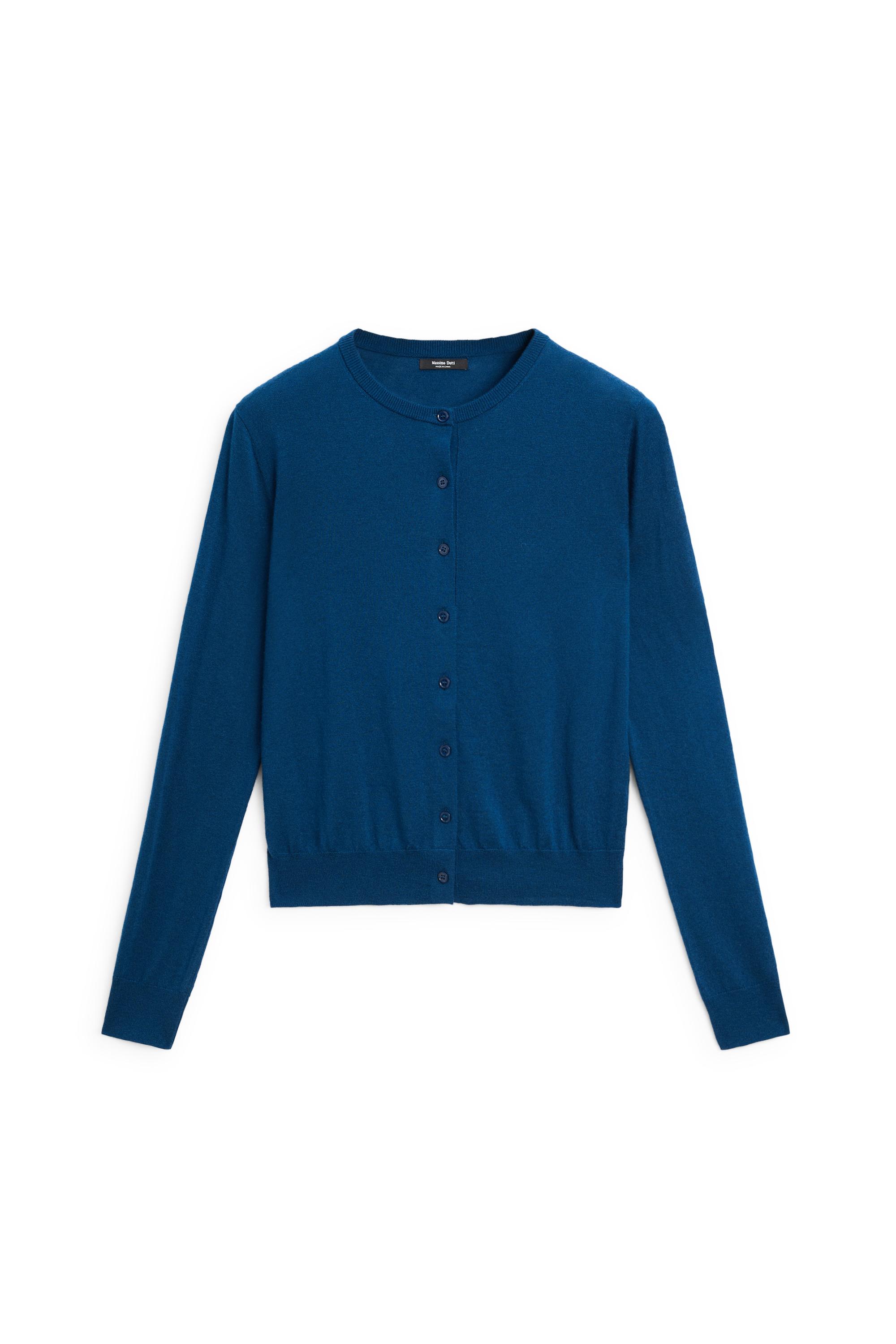 Fine-knit round neck cardigan - DEEP BLUE