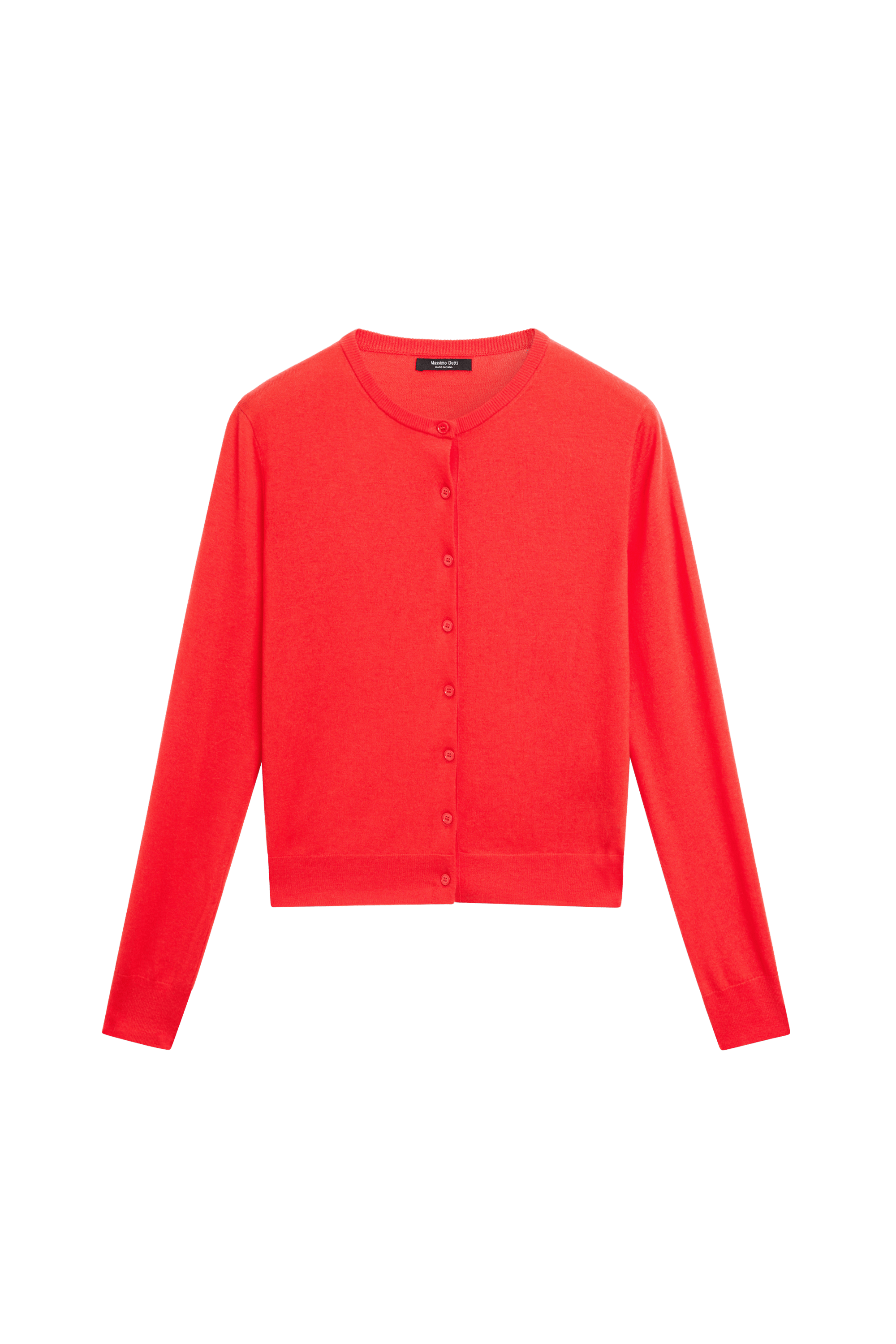 Fine-knit round neck cardigan - ORANGE