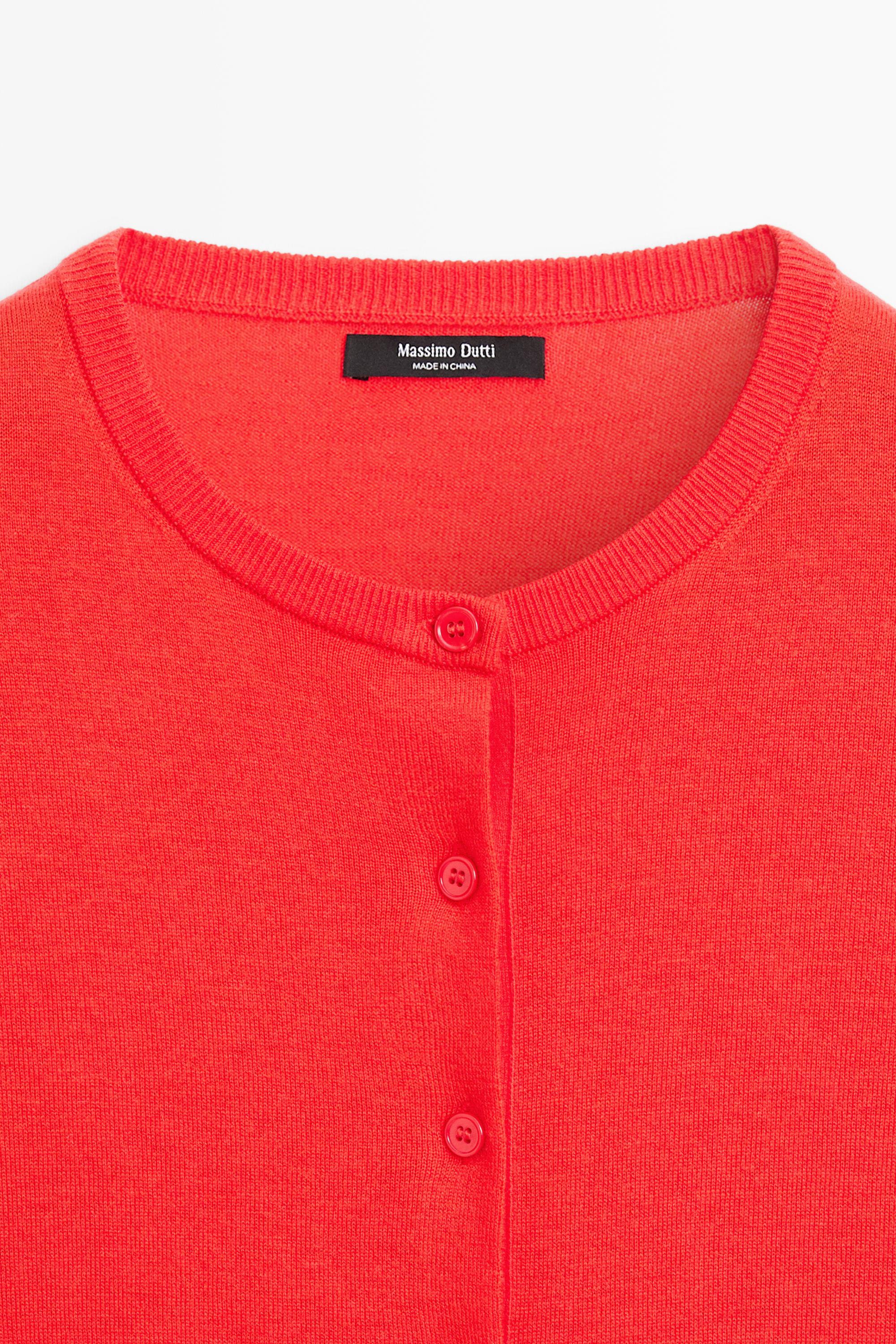 Fine-knit round neck cardigan - ORANGE