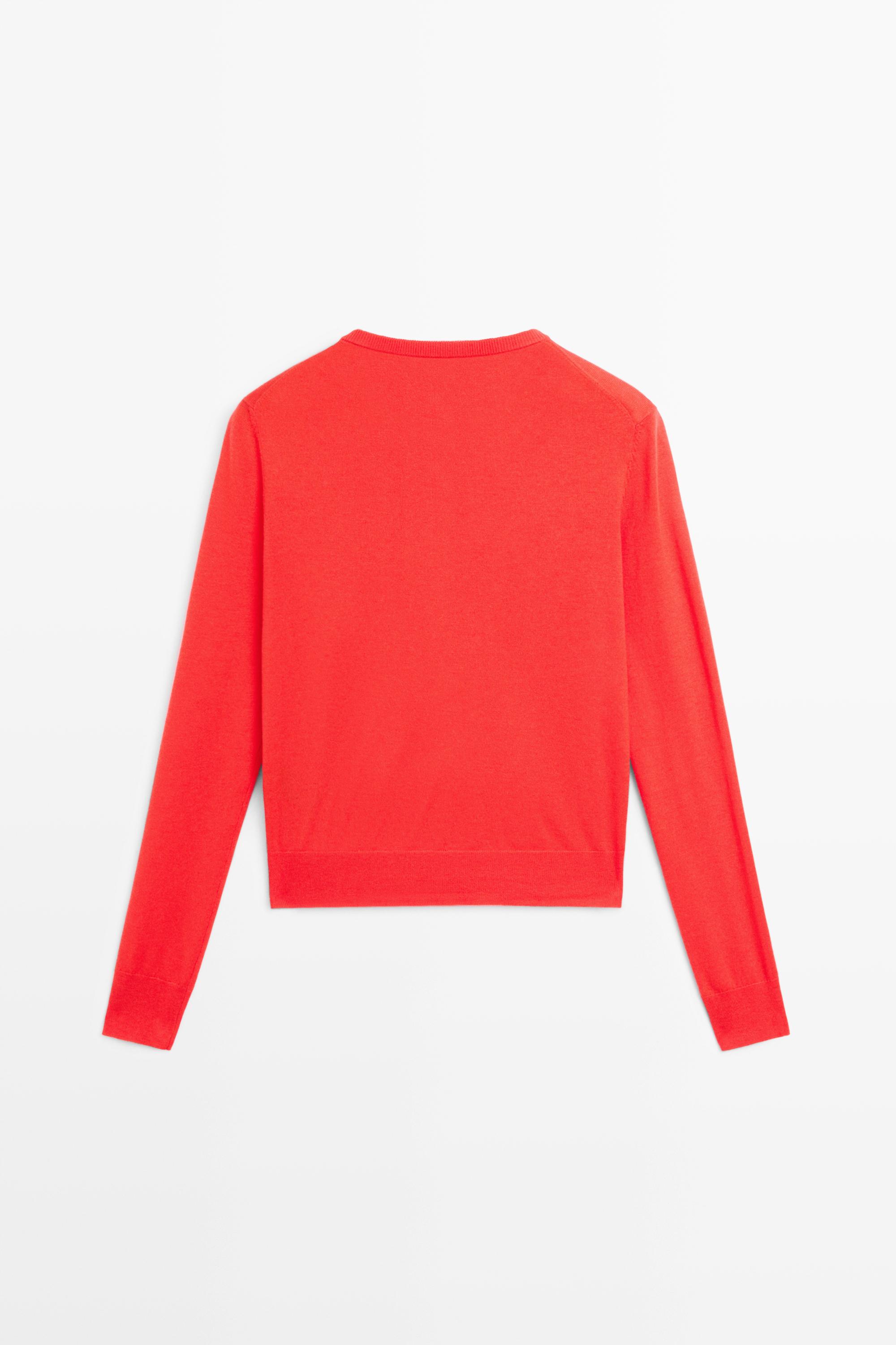 Fine-knit round neck cardigan - ORANGE