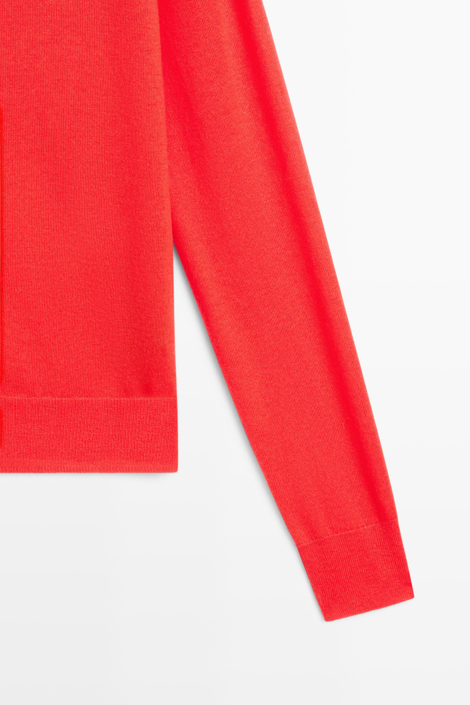 Fine-knit round neck cardigan - ORANGE