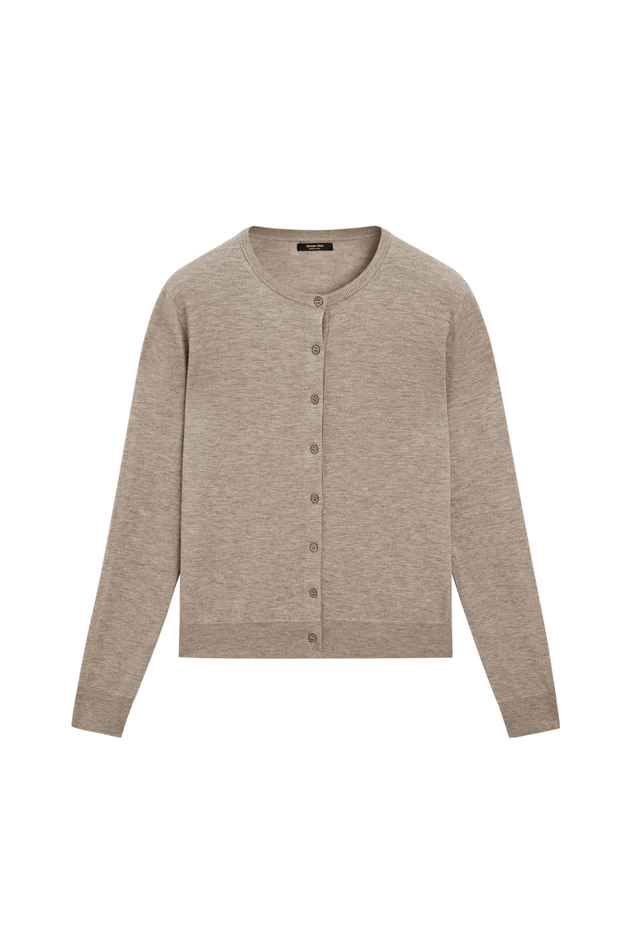 Fine-knit round neck cardigan - BEIGE MARL